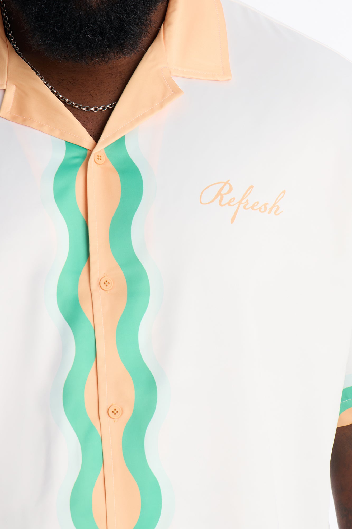 Relaxed Palm Oasis Cuban Collar Satin Button Up Shirt - Orange/combo