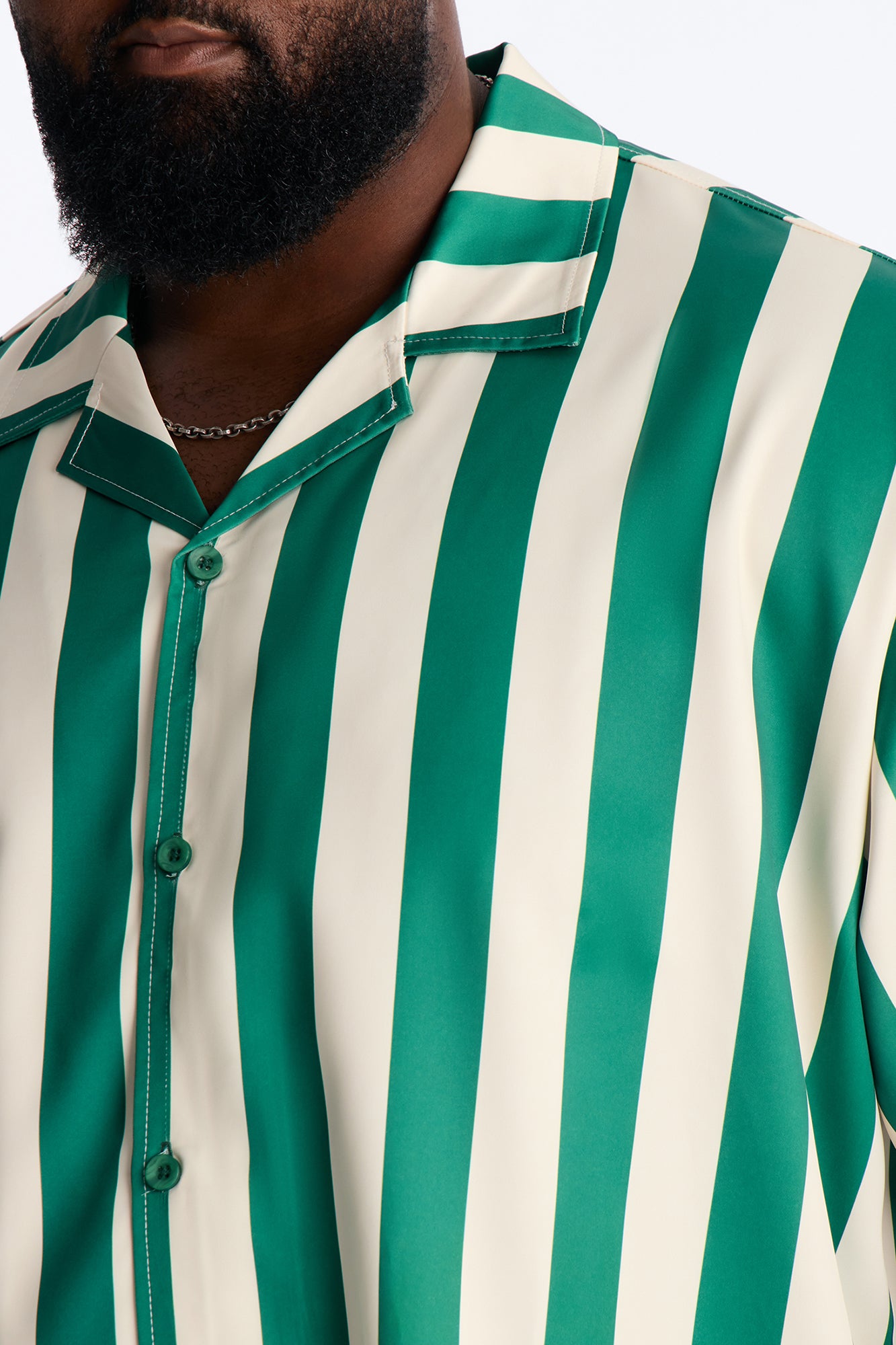Relaxed Palm Resort Striped Cuban Collar Satin Button Up Shirt - Green/combo