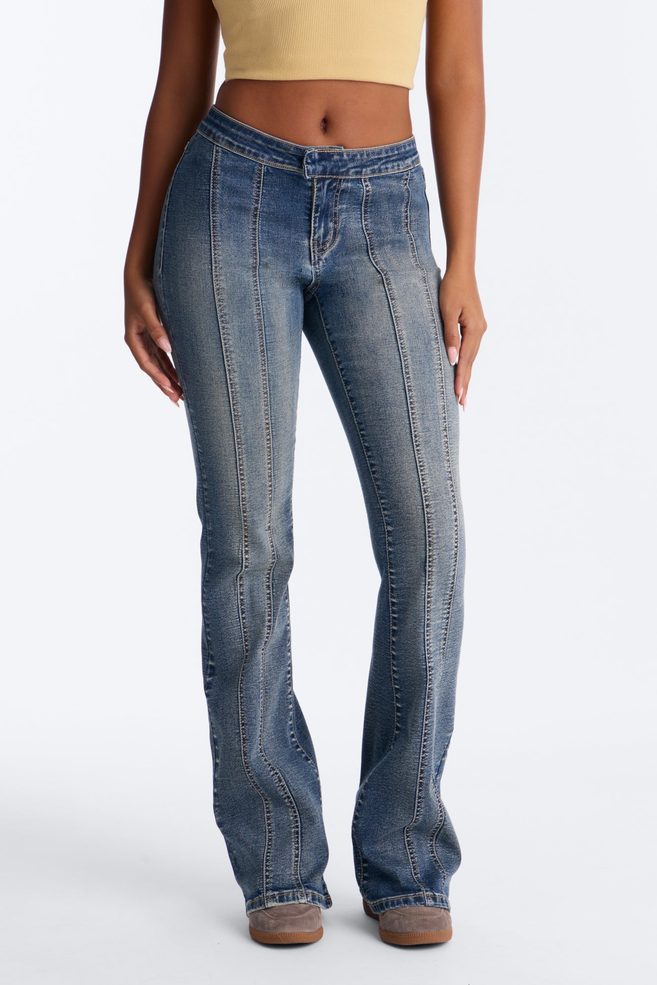 Light The Fire Low Rise Stretch Flare Jeans - Vintage Wash