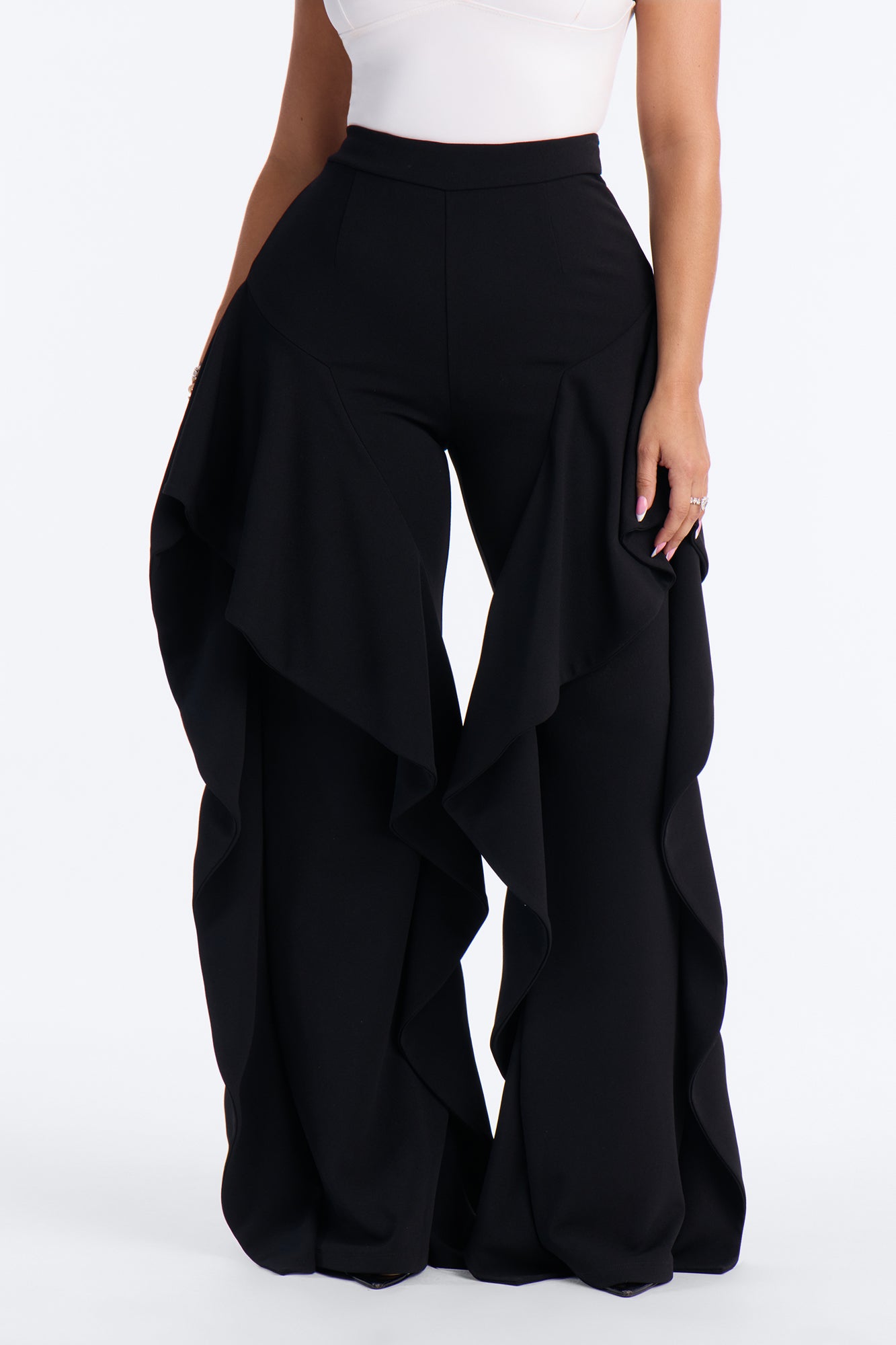 Feel the Rythm High Waisted Ruffle Trouser - Black