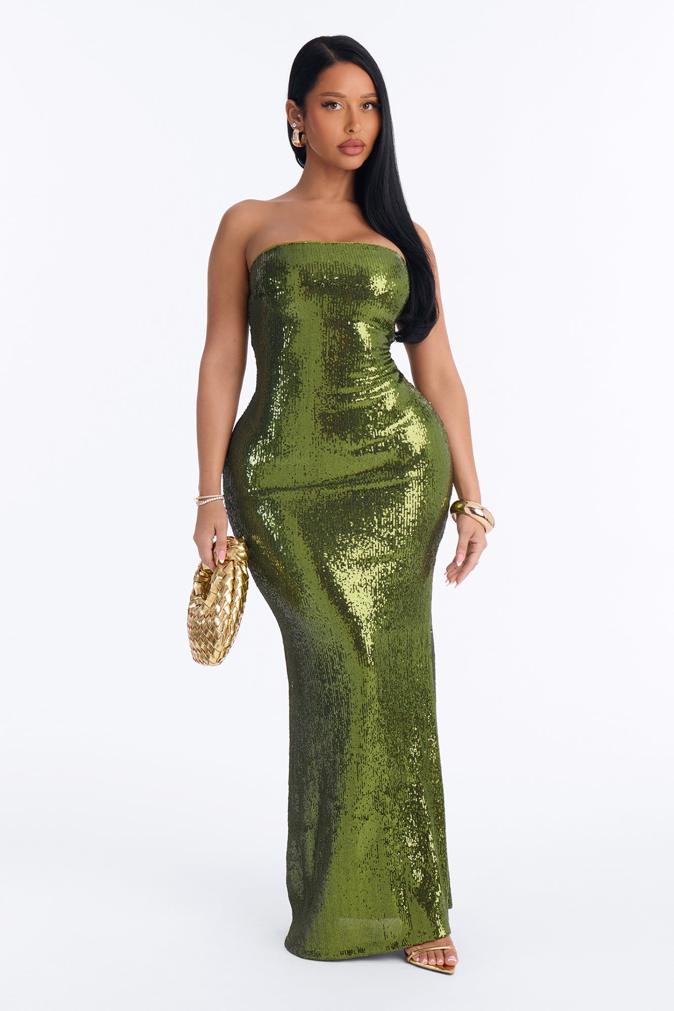 Here To Shine Sequin Gown - Olive