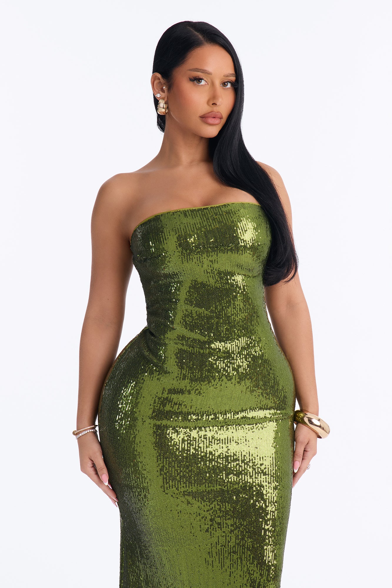 Here To Shine Sequin Gown - Olive