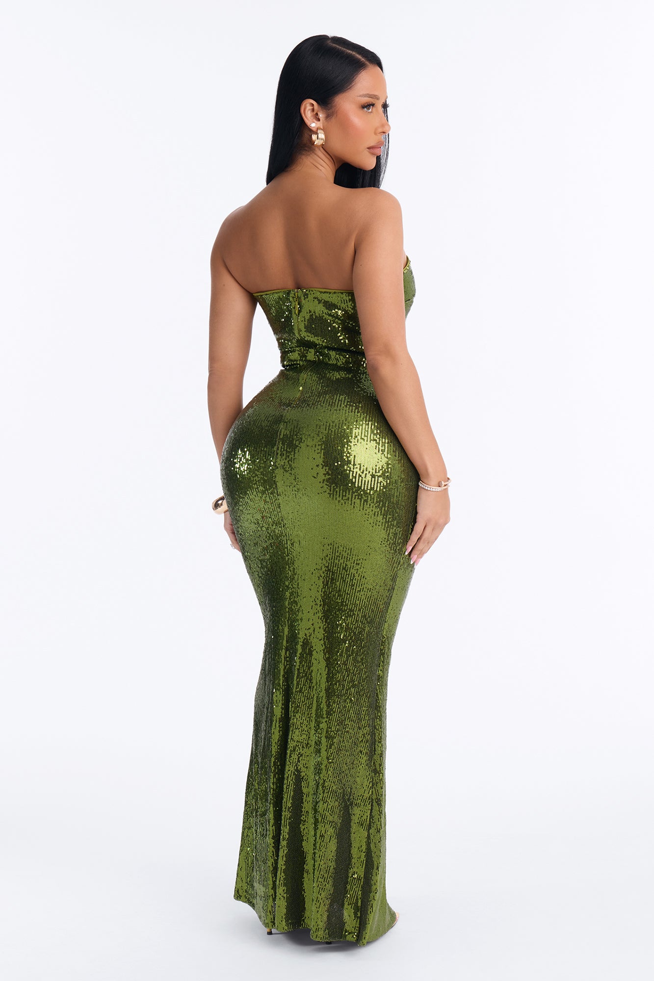Here To Shine Sequin Gown - Olive