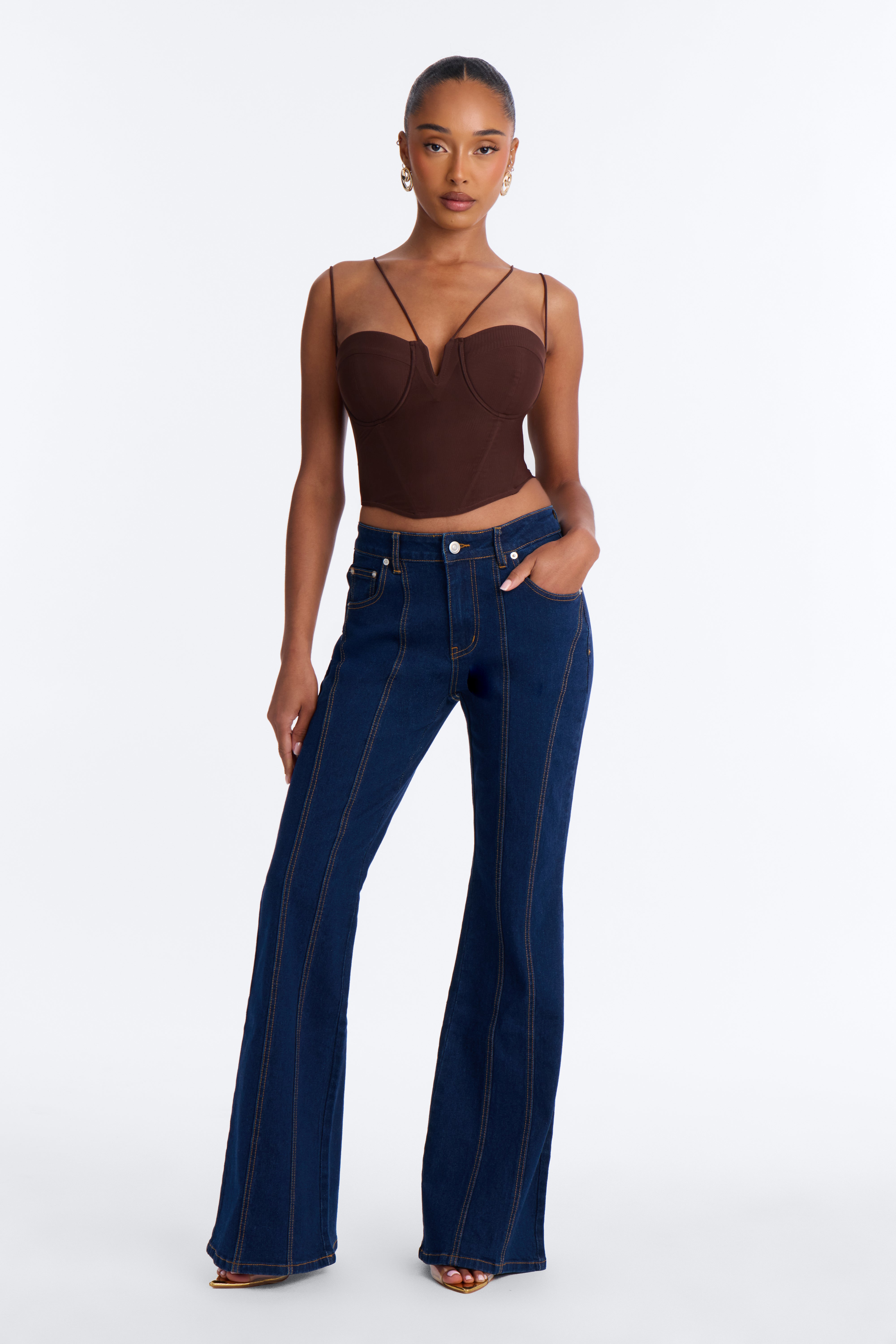 Long Way Home Stretch Flare Leg Jeans - Dark Denim