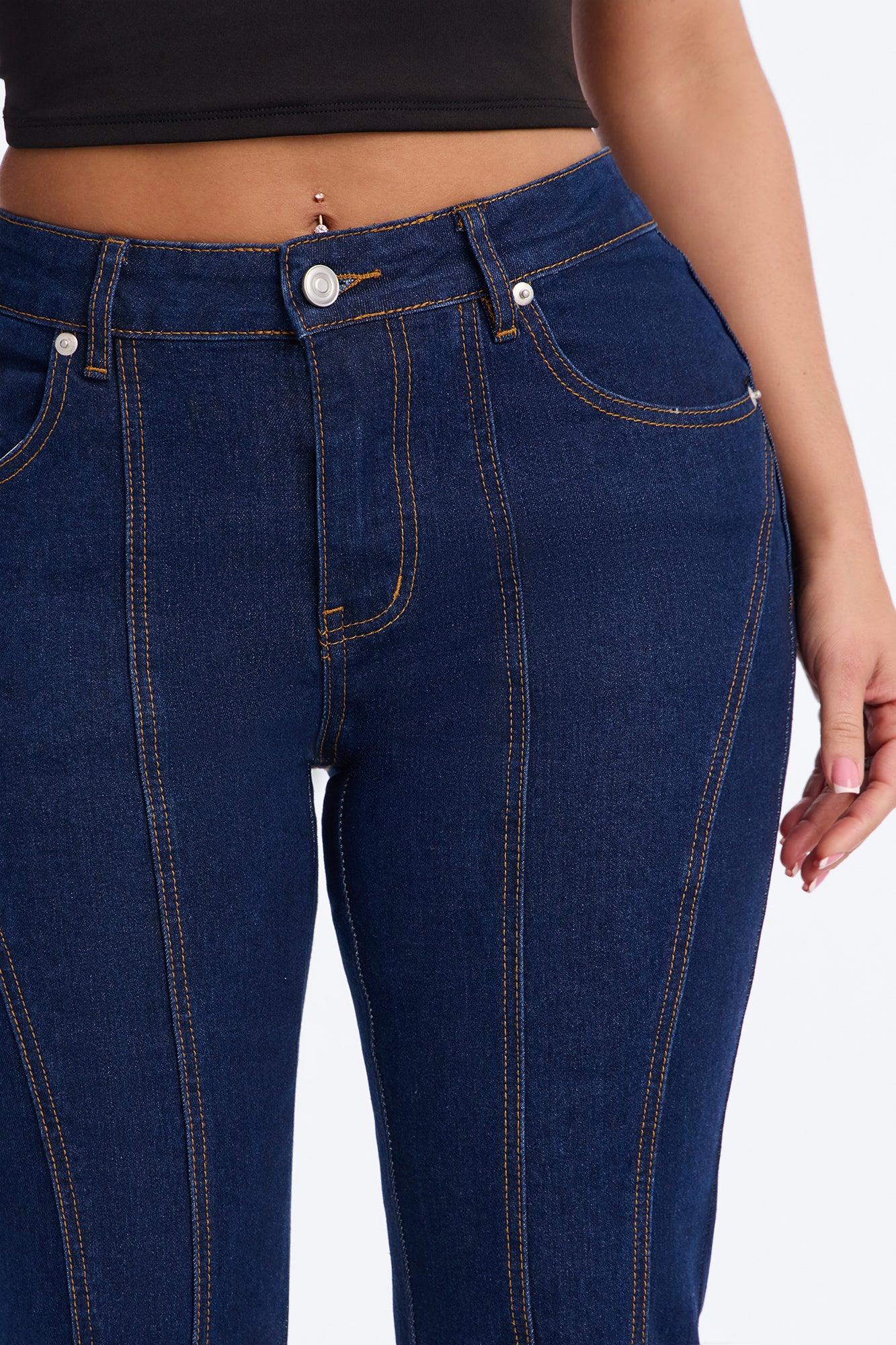 Long Way Home Stretch Flare Leg Jeans - Dark Denim