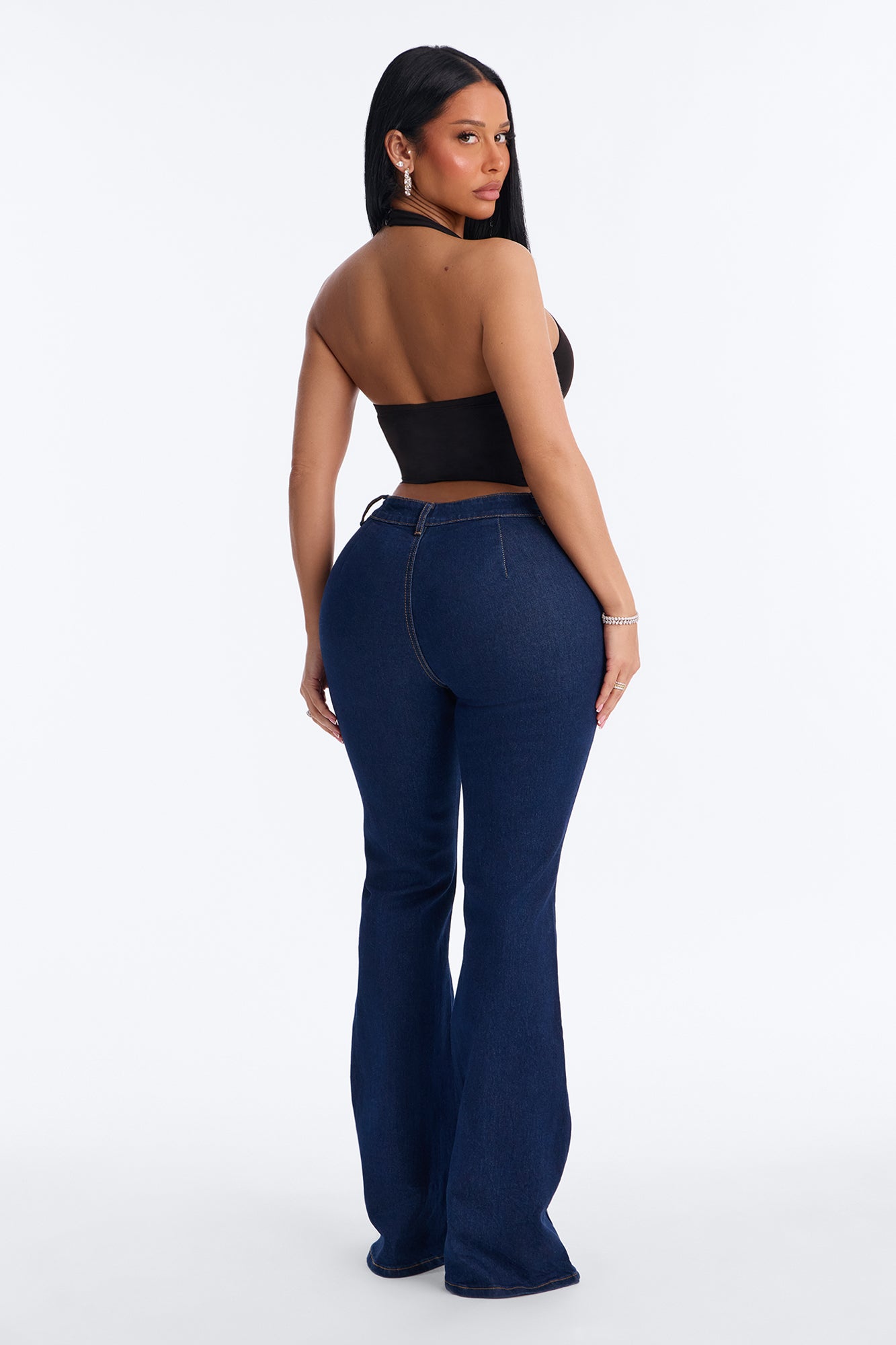 Long Way Home Stretch Flare Leg Jeans - Dark Denim