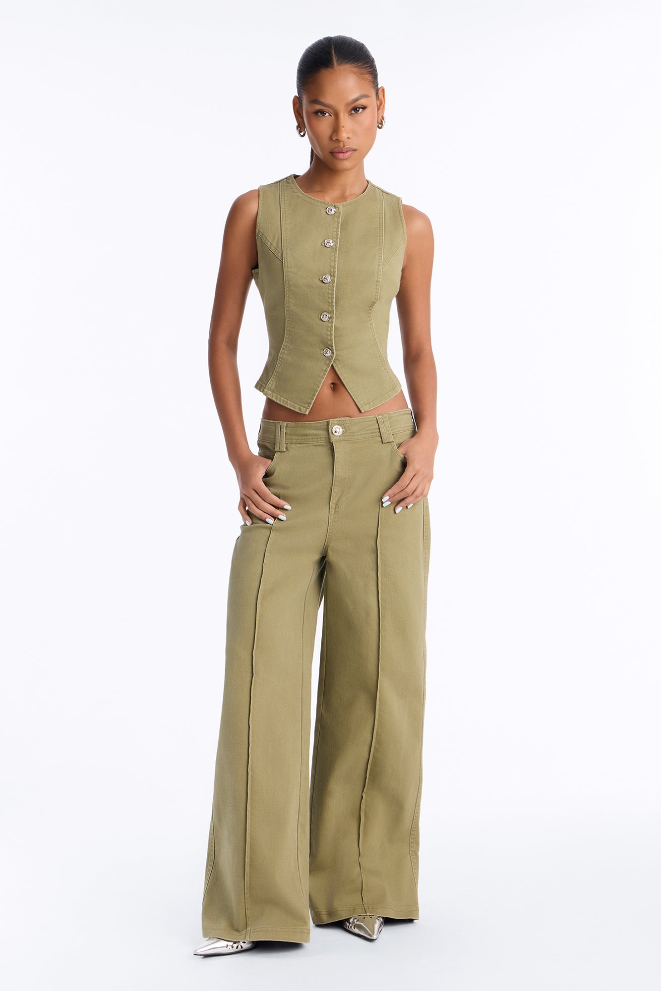 Maura Denim Pant Set - Olive