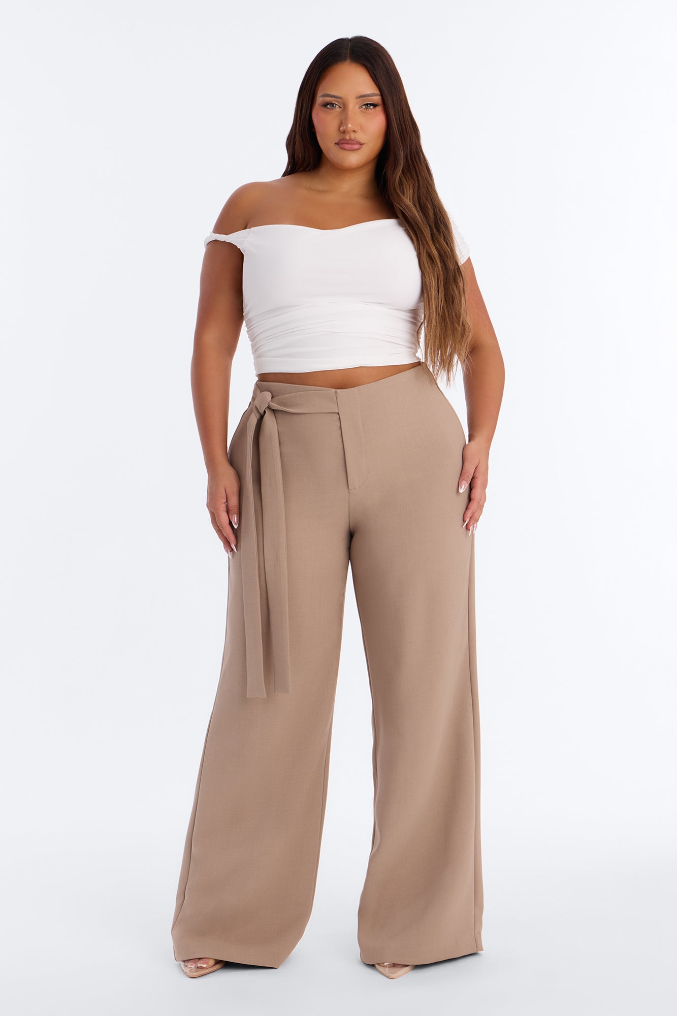 Tall Polished Perfection Crepe Tie Waist Trouser - Stone
