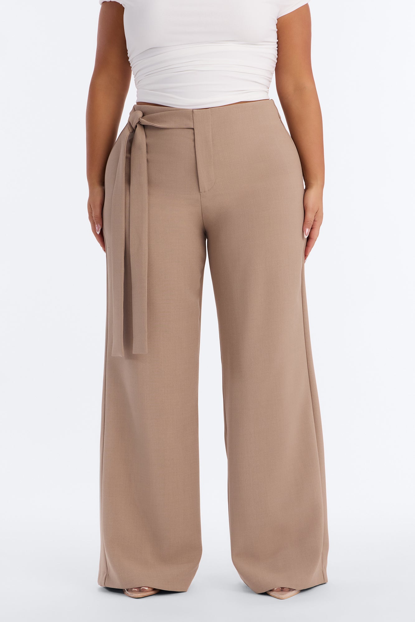 Tall Polished Perfection Crepe Tie Waist Trouser - Stone