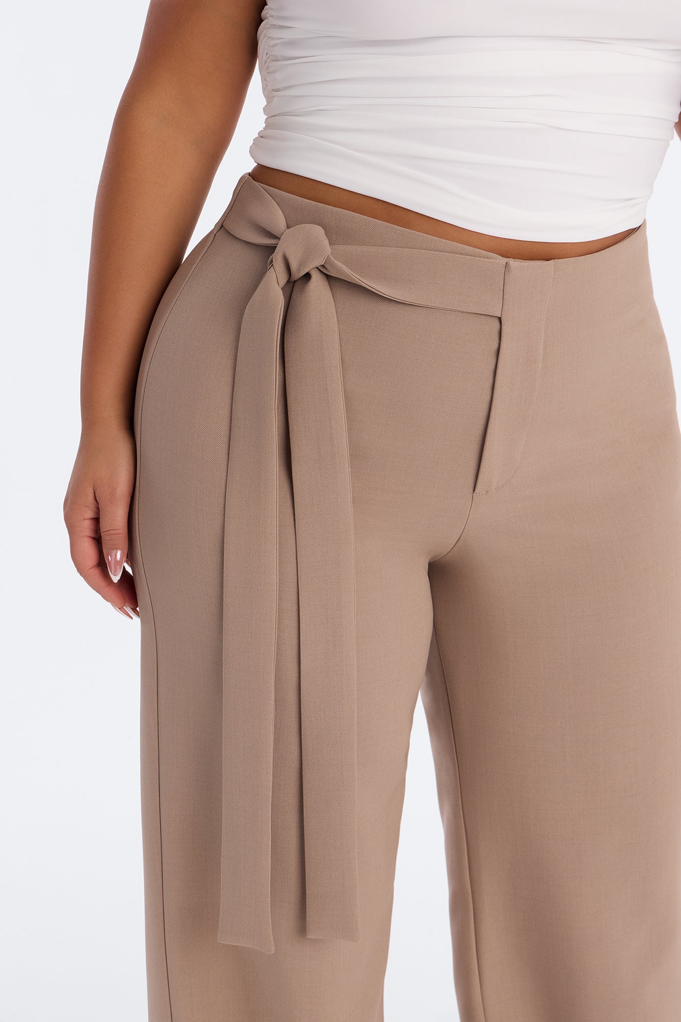 Tall Polished Perfection Crepe Tie Waist Trouser - Stone