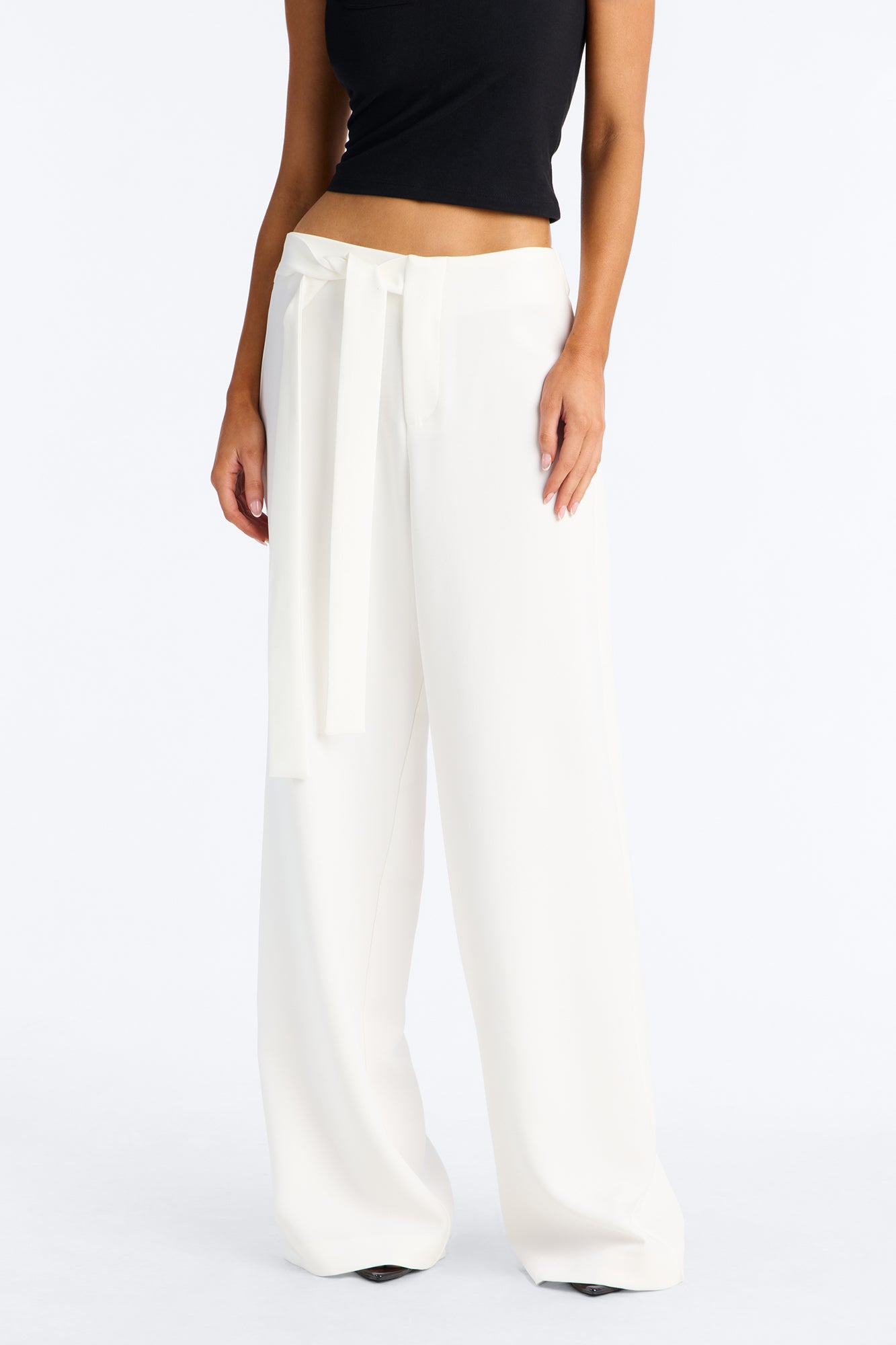Polished Perfection Crepe Tie Waist Trouser 33″ - Ivory