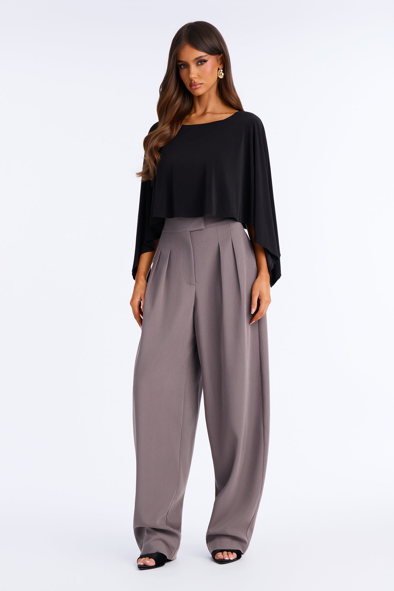 Long Lasting High Waisted Barrel Leg Trouser Pant 32″ - Charcoal
