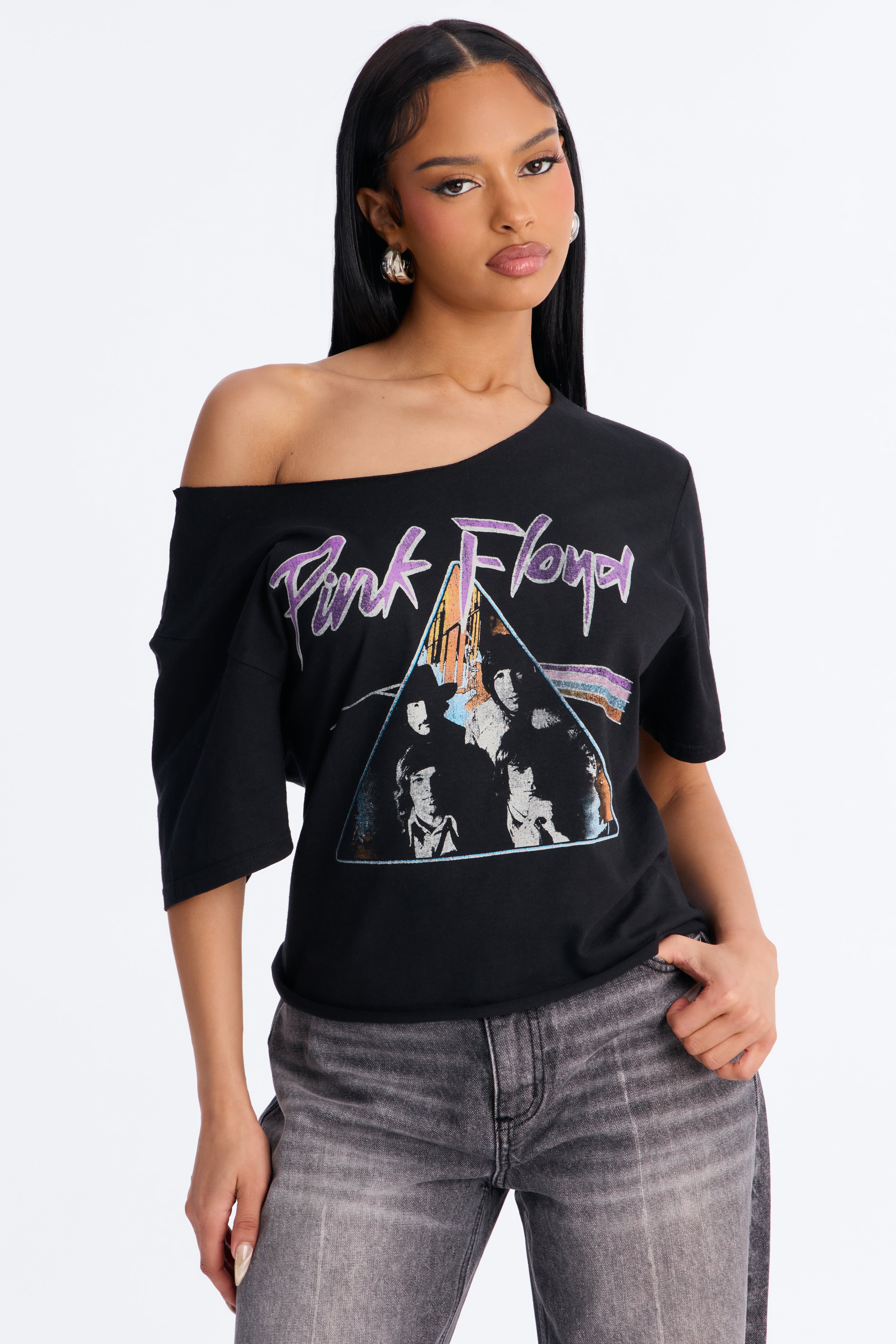 Pink Floyd Legend Off Shoulder Baby Tee - Black