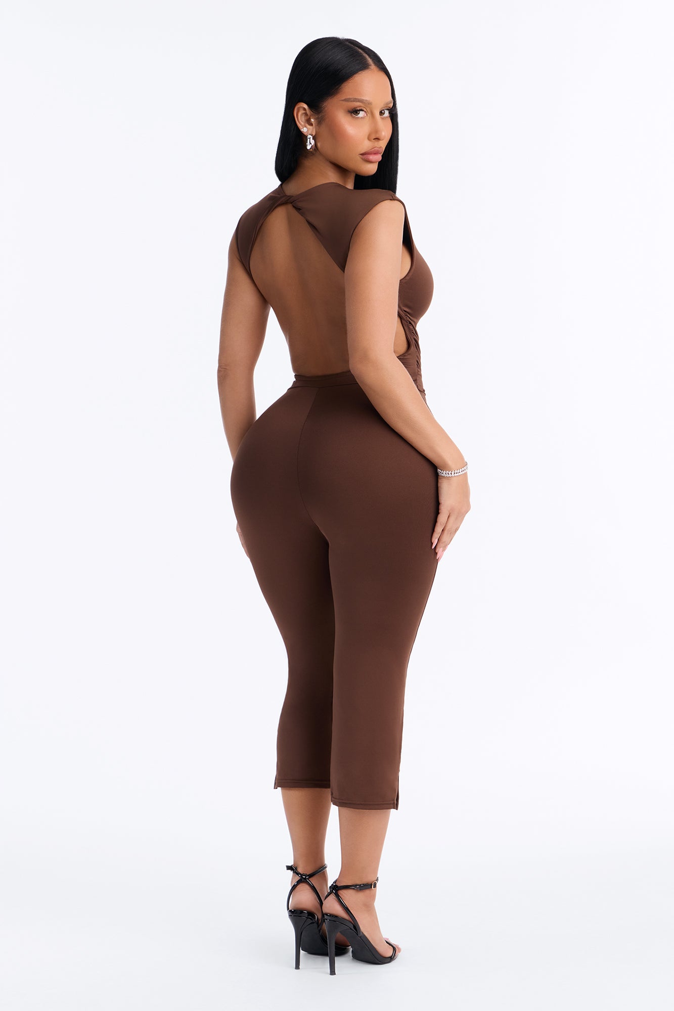 Kelly Open Back Capri Jumpsuit - Chocolate