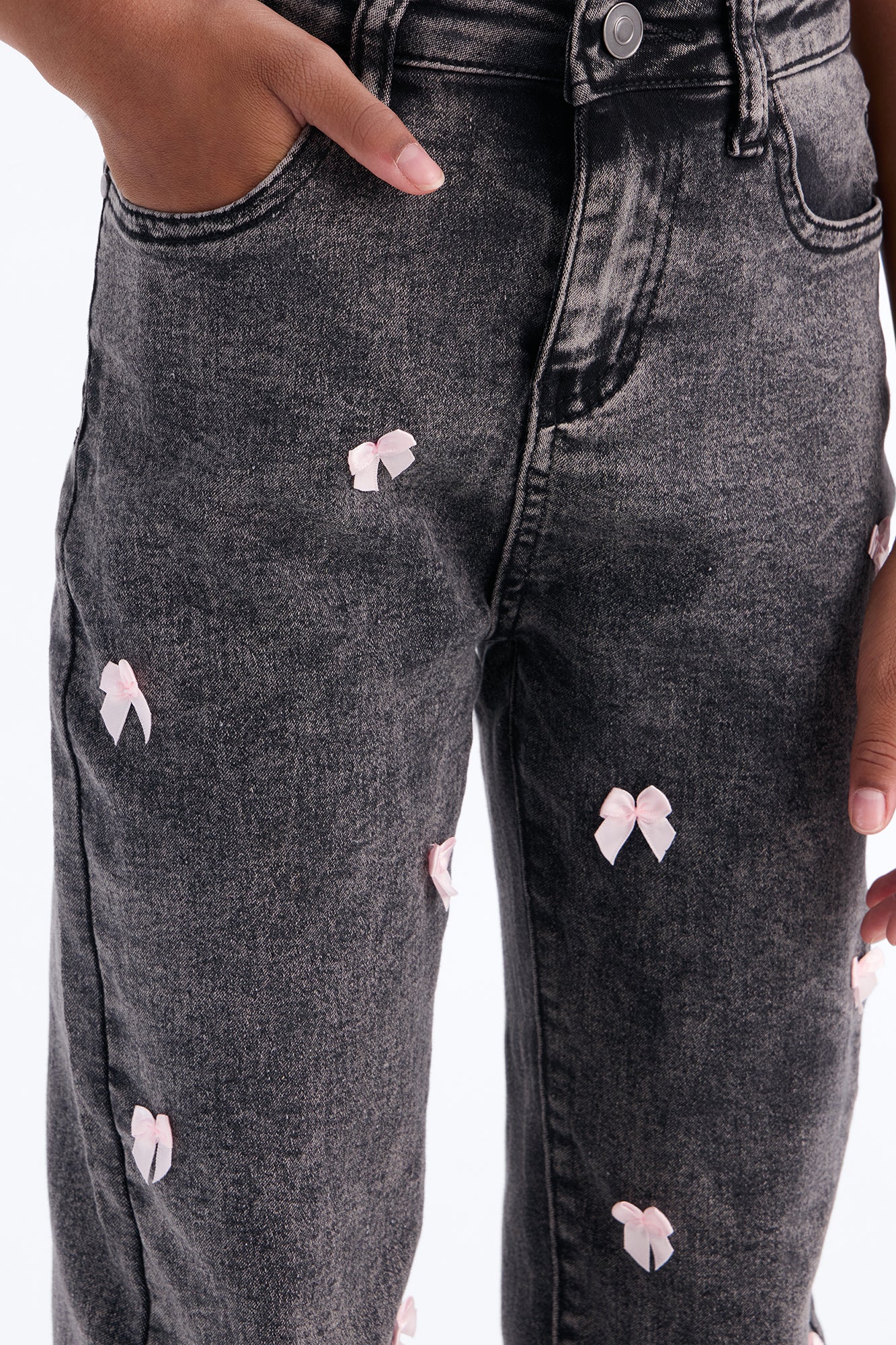 Mini Covered In Bows Straight Leg Jeans II - Black