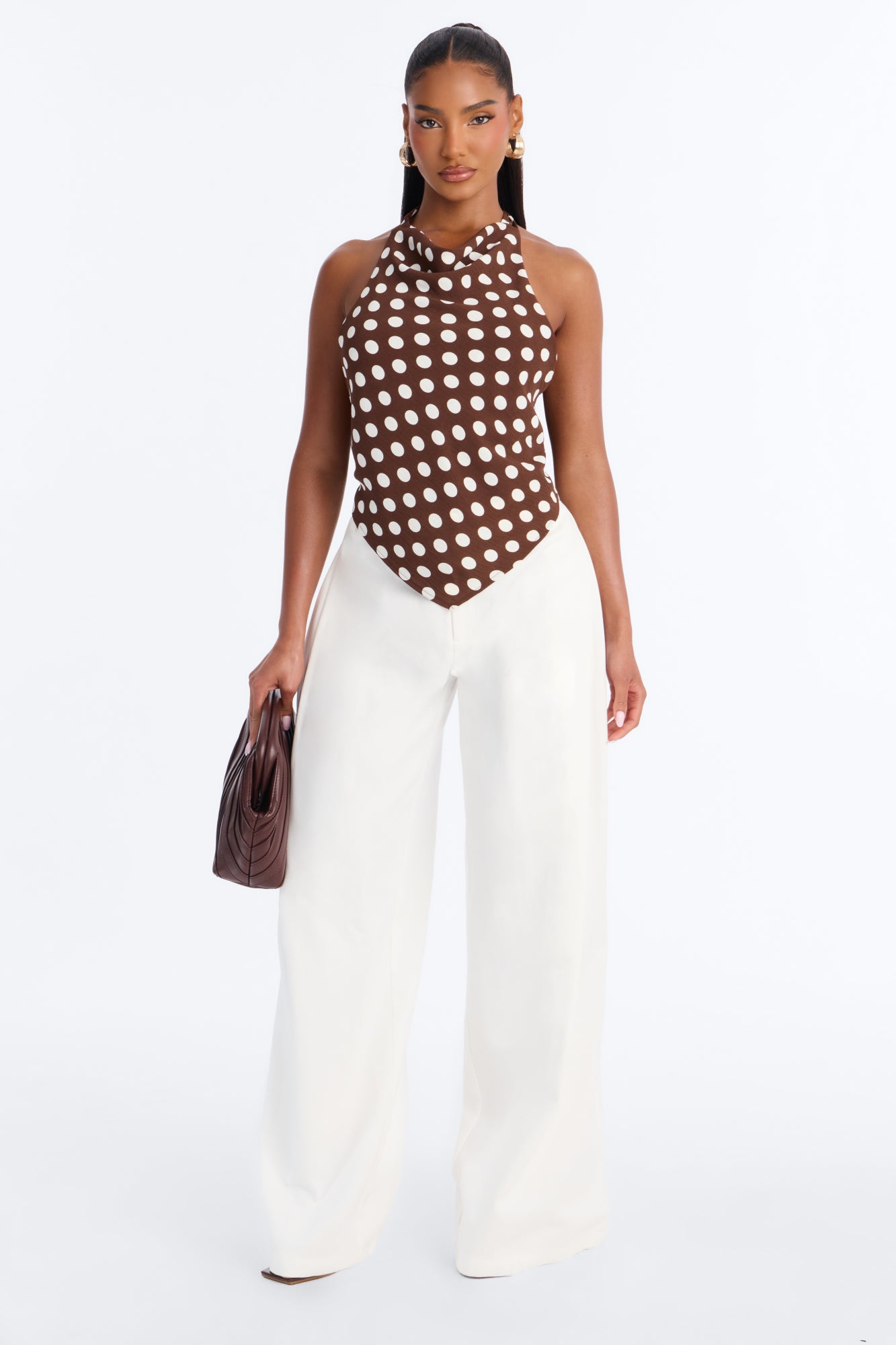 Holly Backless Halter Top - Brown/combo