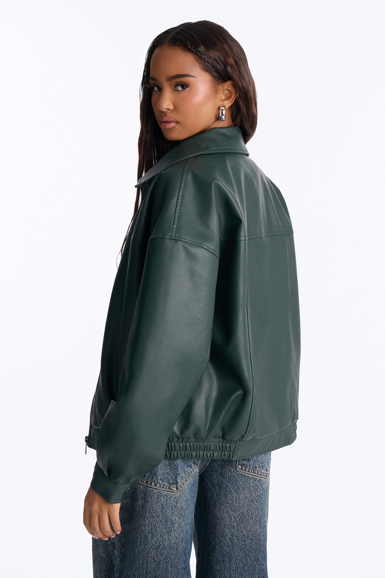 Hustle Mode Oversized Faux Leather Jacket - Hunter