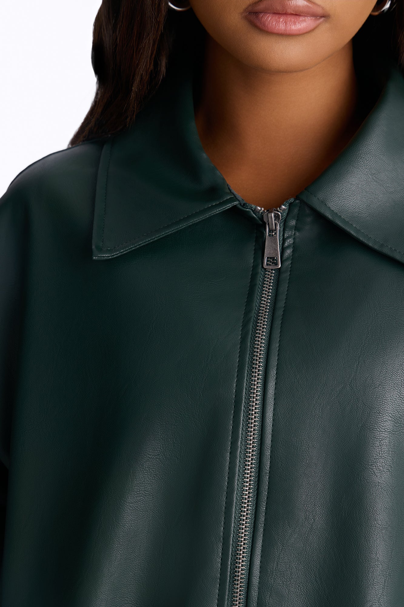 Hustle Mode Oversized Faux Leather Jacket - Hunter
