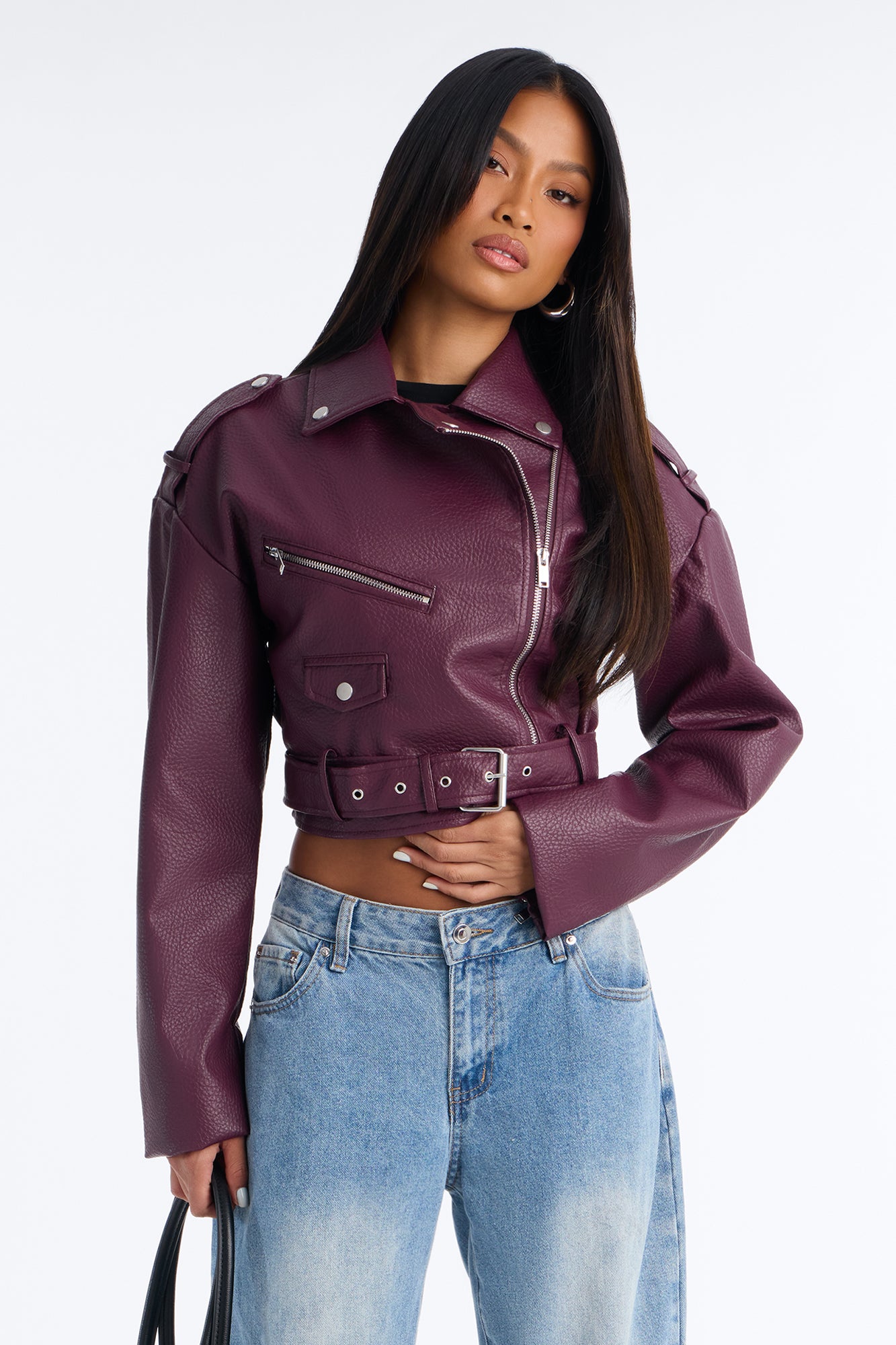 Roxie Faux Leather Jacket - Burgundy