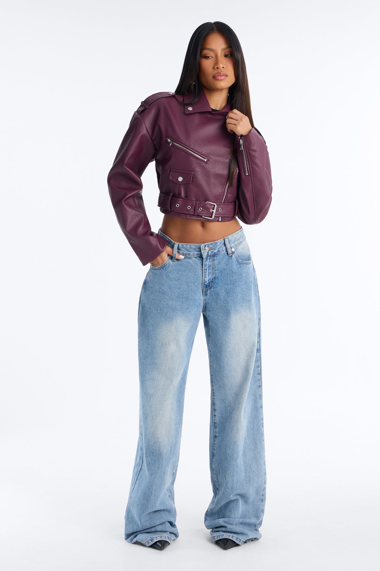 Roxie Faux Leather Jacket - Burgundy