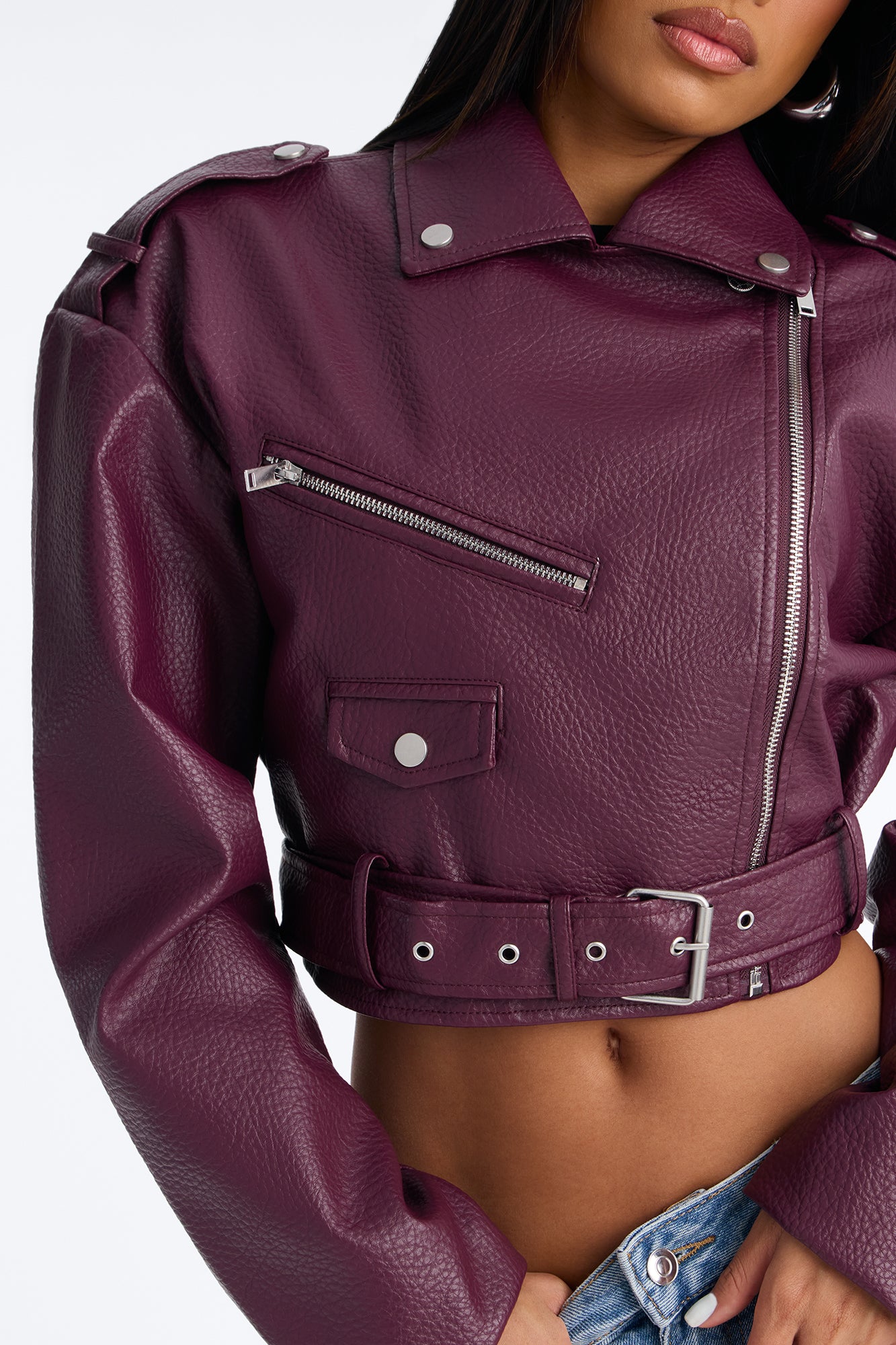 Roxie Faux Leather Jacket - Burgundy