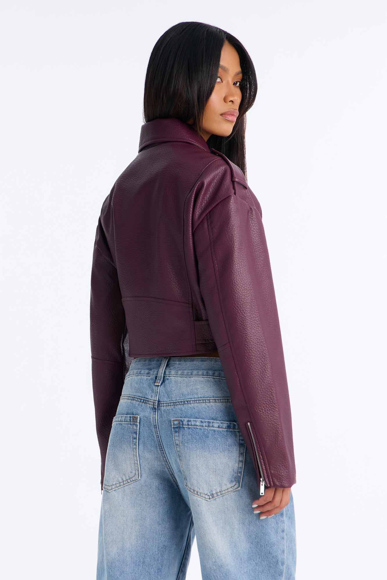Roxie Faux Leather Jacket - Burgundy