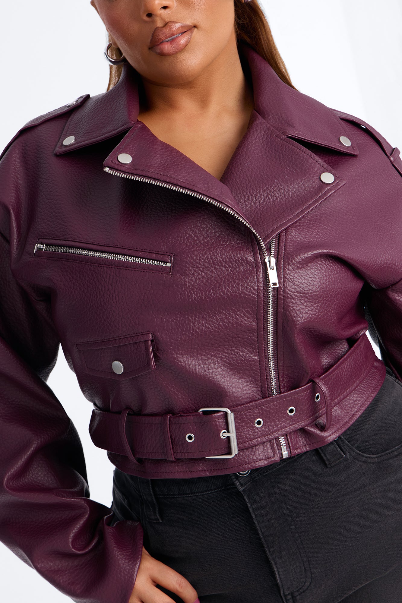 Roxie Faux Leather Jacket - Burgundy