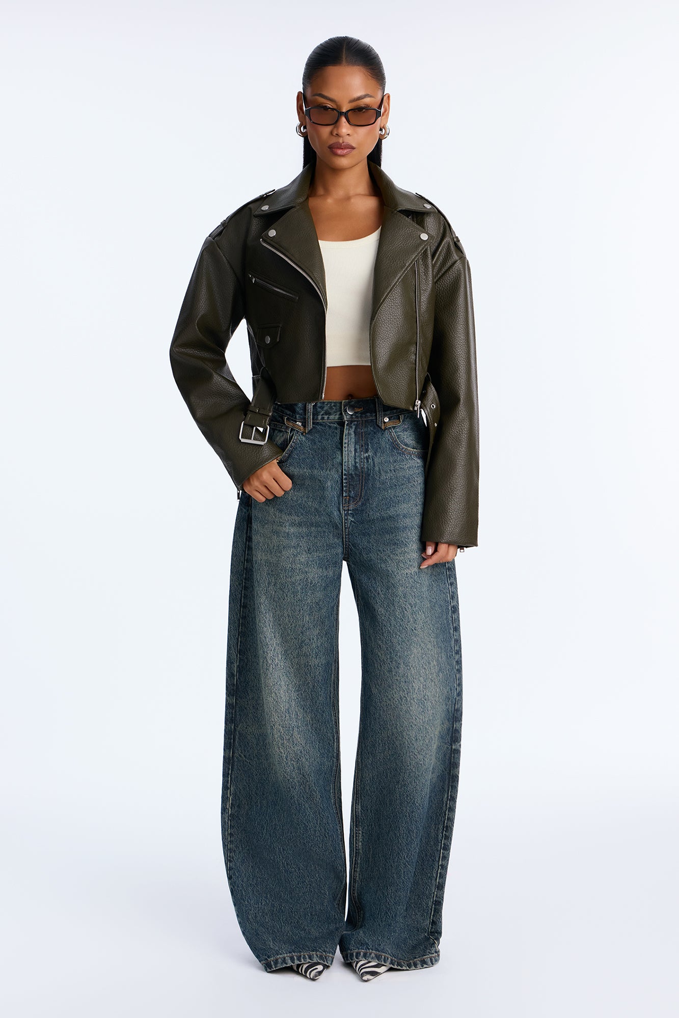 Roxie Faux Leather Jacket - Olive