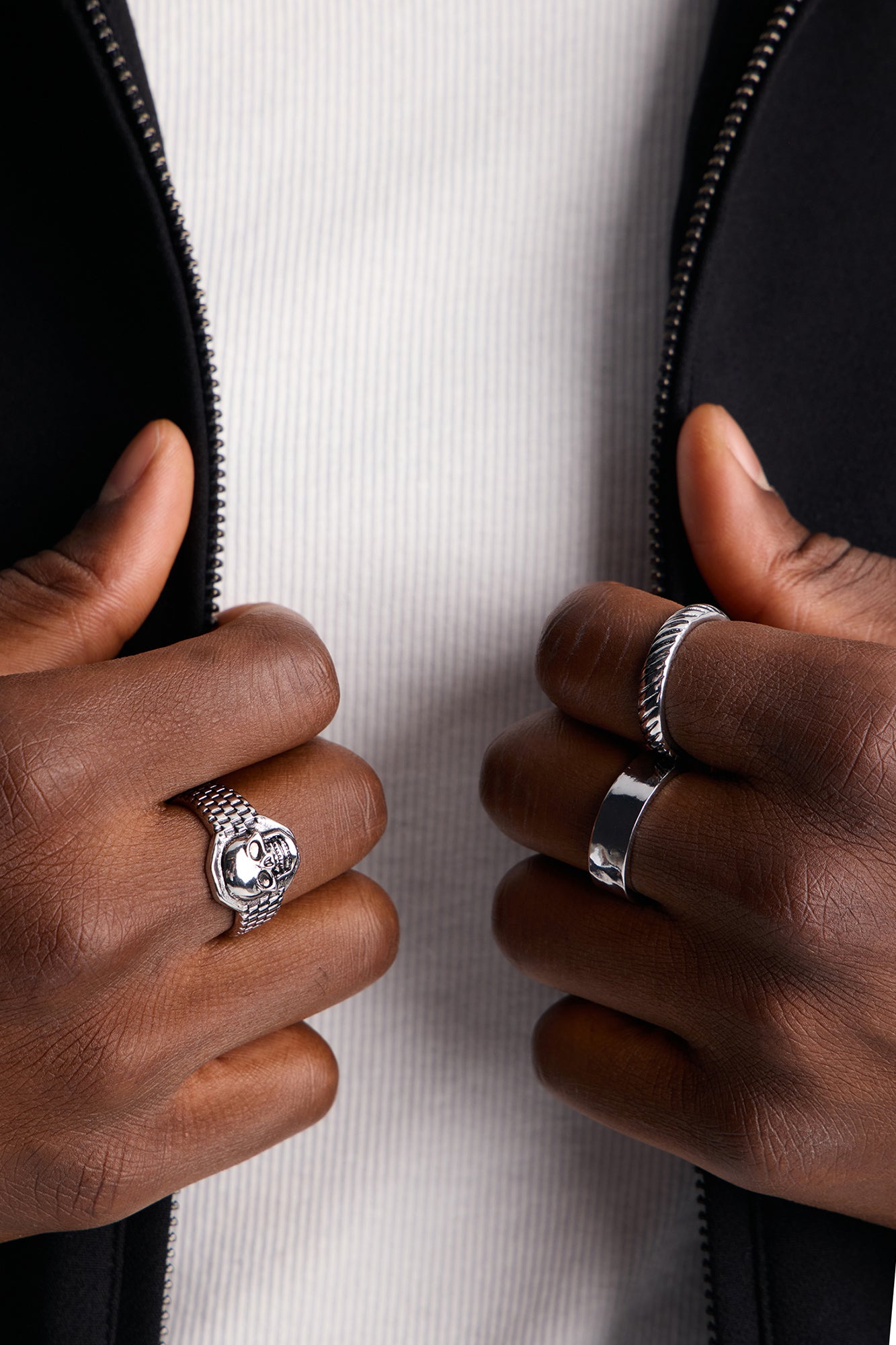 Hammered Skull Ring Set - Silver