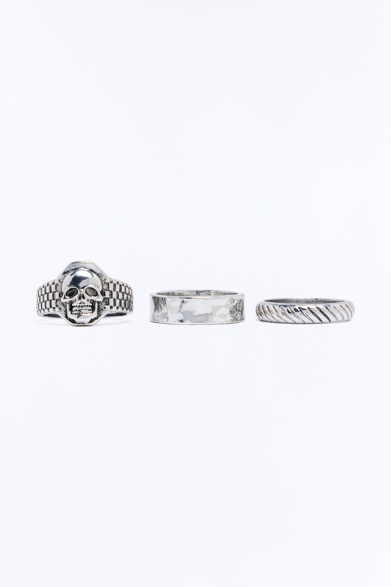 Hammered Skull Ring Set - Silver