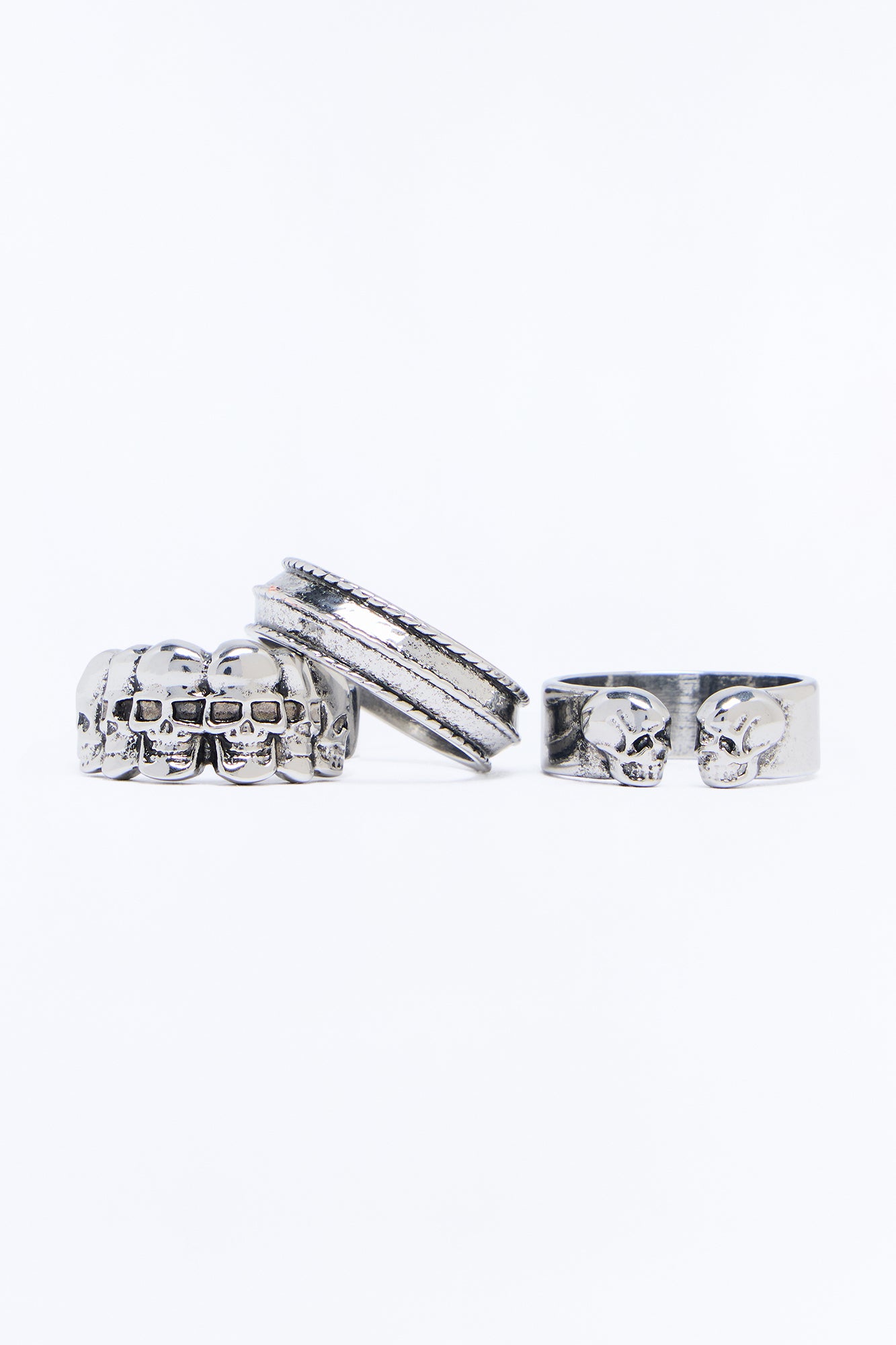 Gothic Deadly Noir Ring Set - Silver