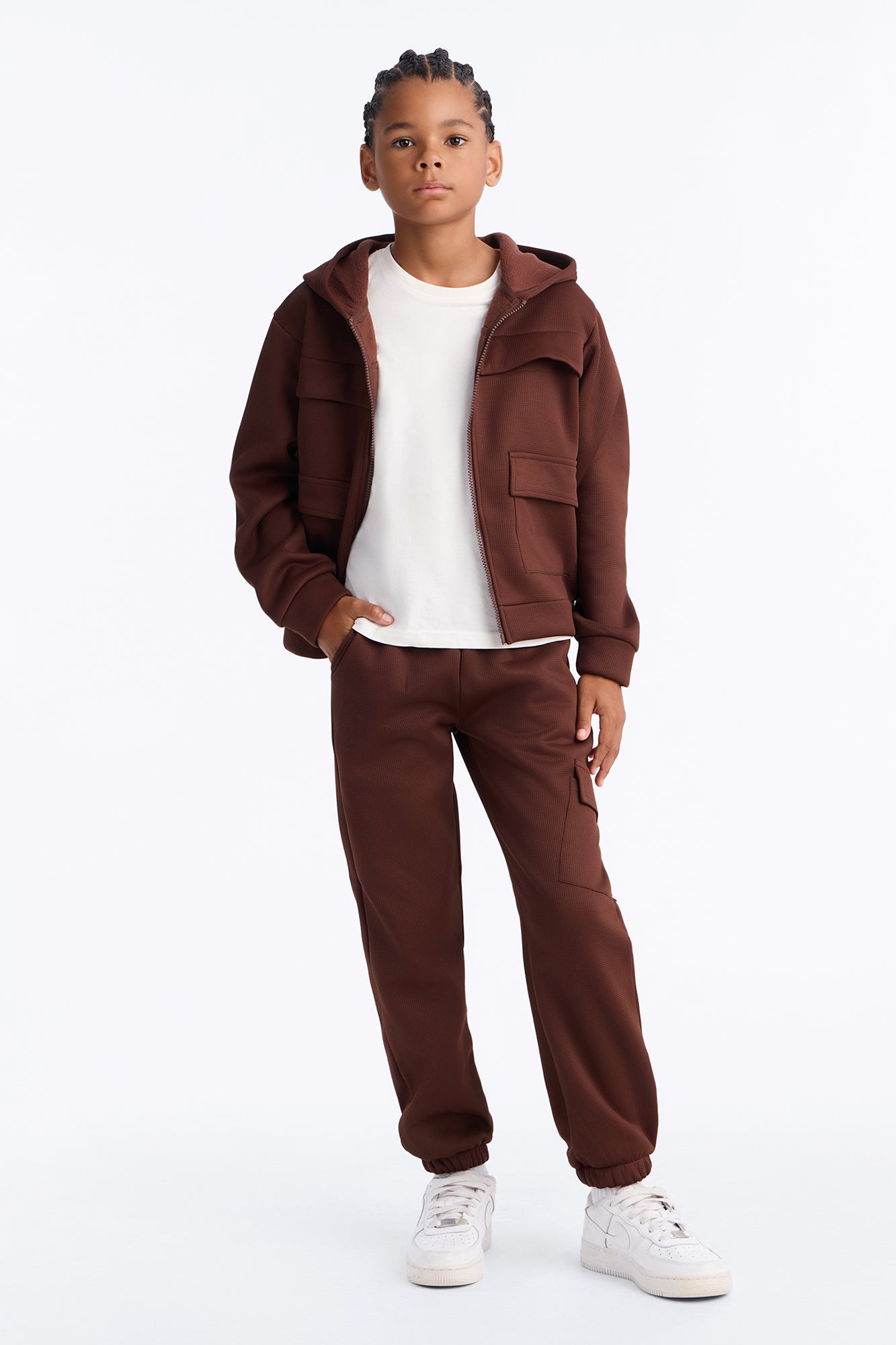 Mini Aiden 2 Piece Cargo Hoodie And Jogger Set - Brown