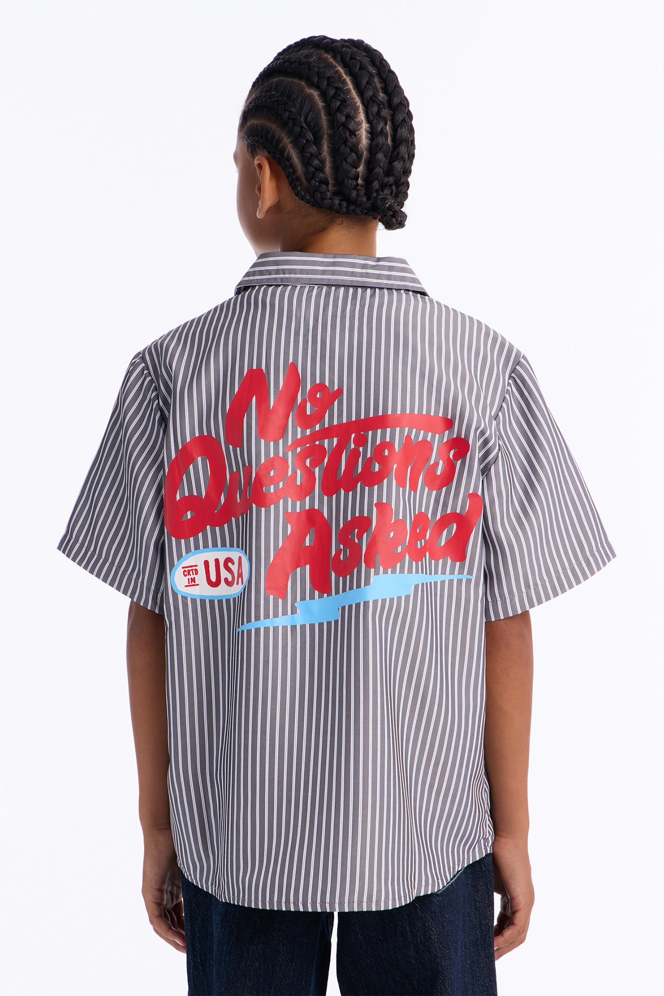 Mini Cropped No Questions Asked Striped Button Up Shirt - Black