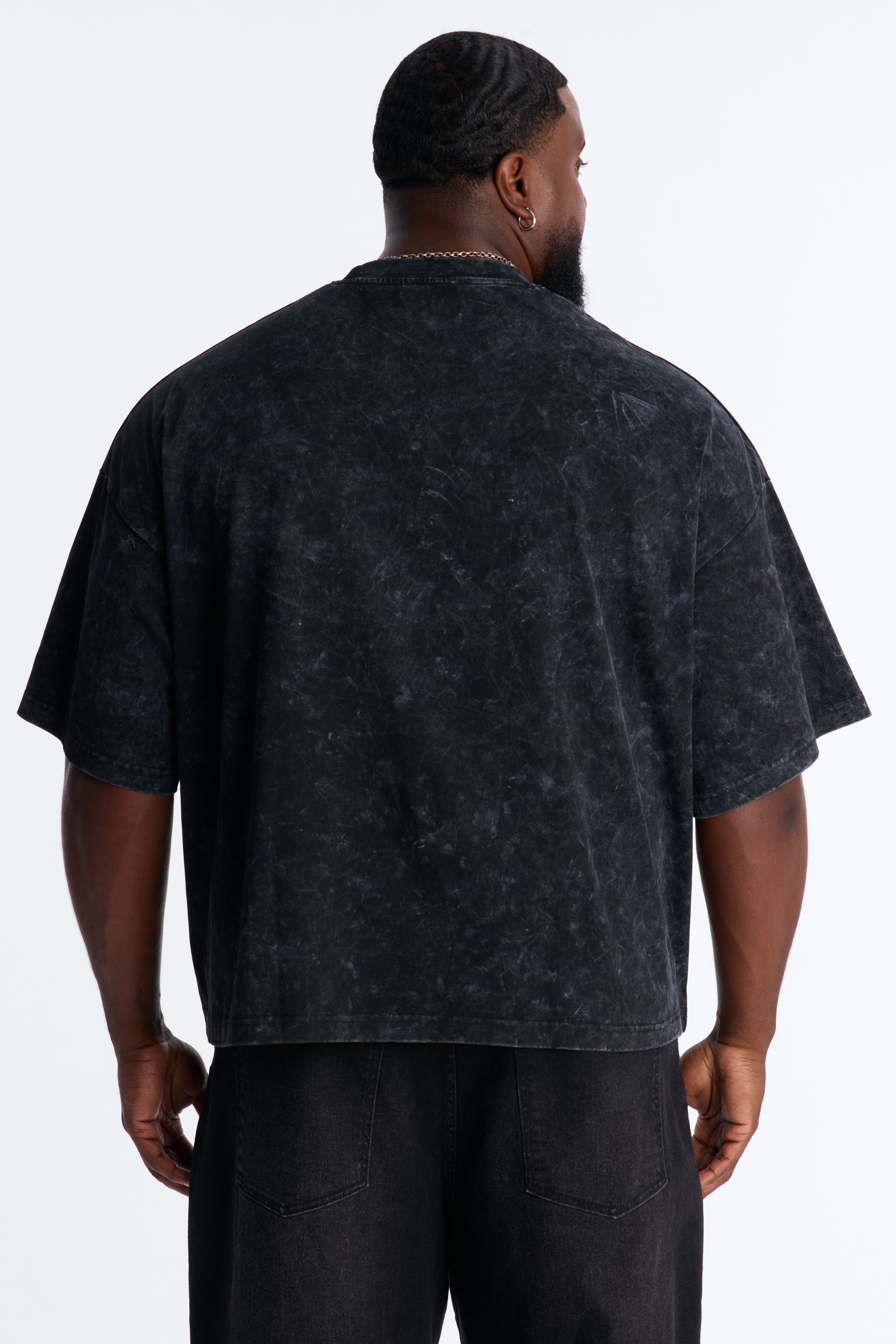 Lost Angels Embroidery Heavy Weight Boxy Short Sleeve Tee - Black