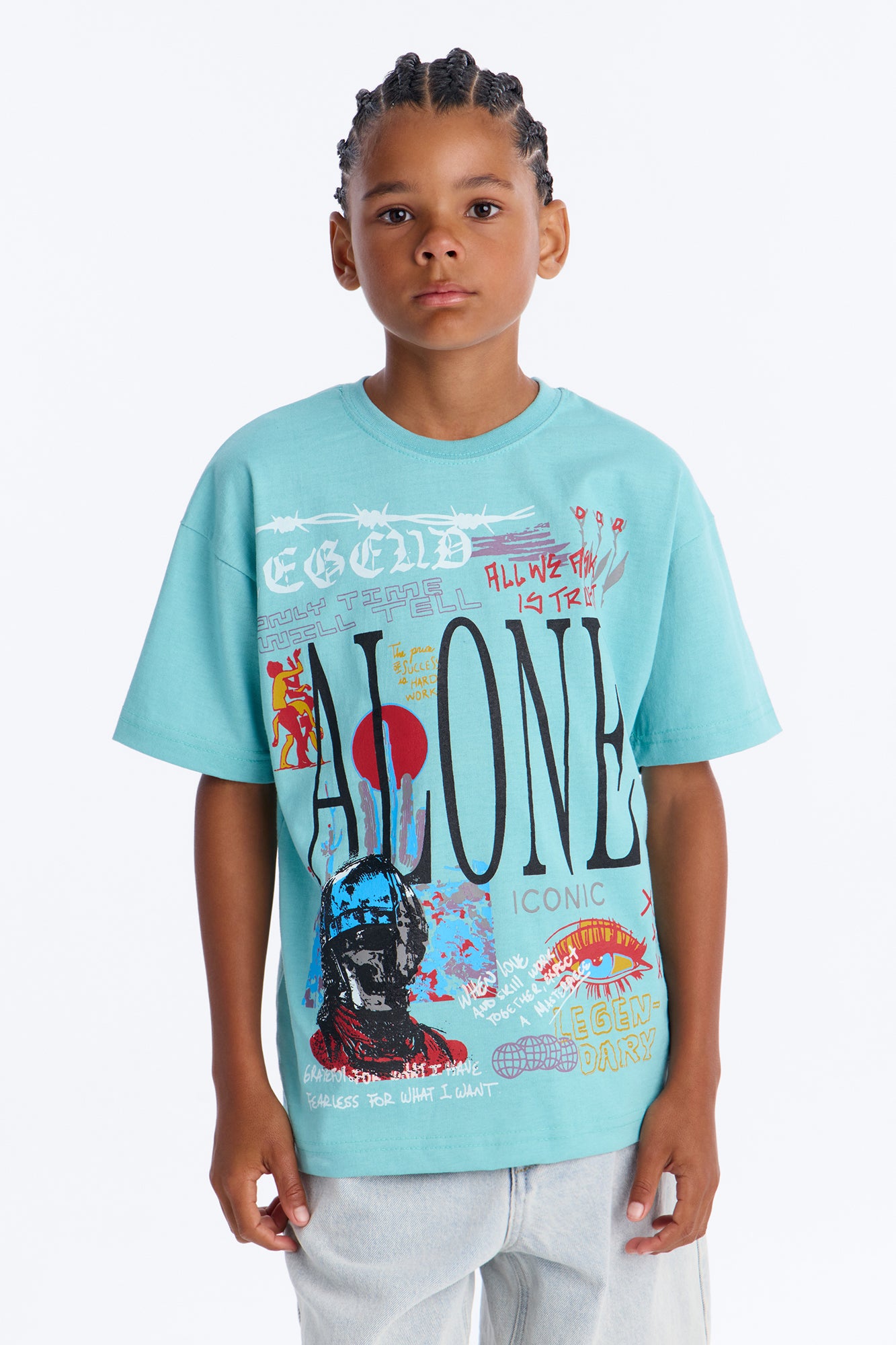 Mini Alone Embroidery Short Sleeve Tee - Blue