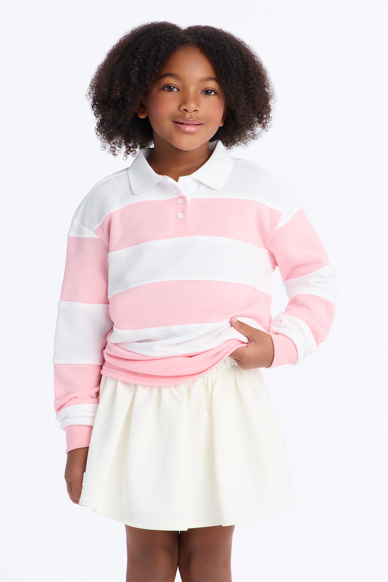 Mini Katie Rugby Striped Polo - Pink/combo