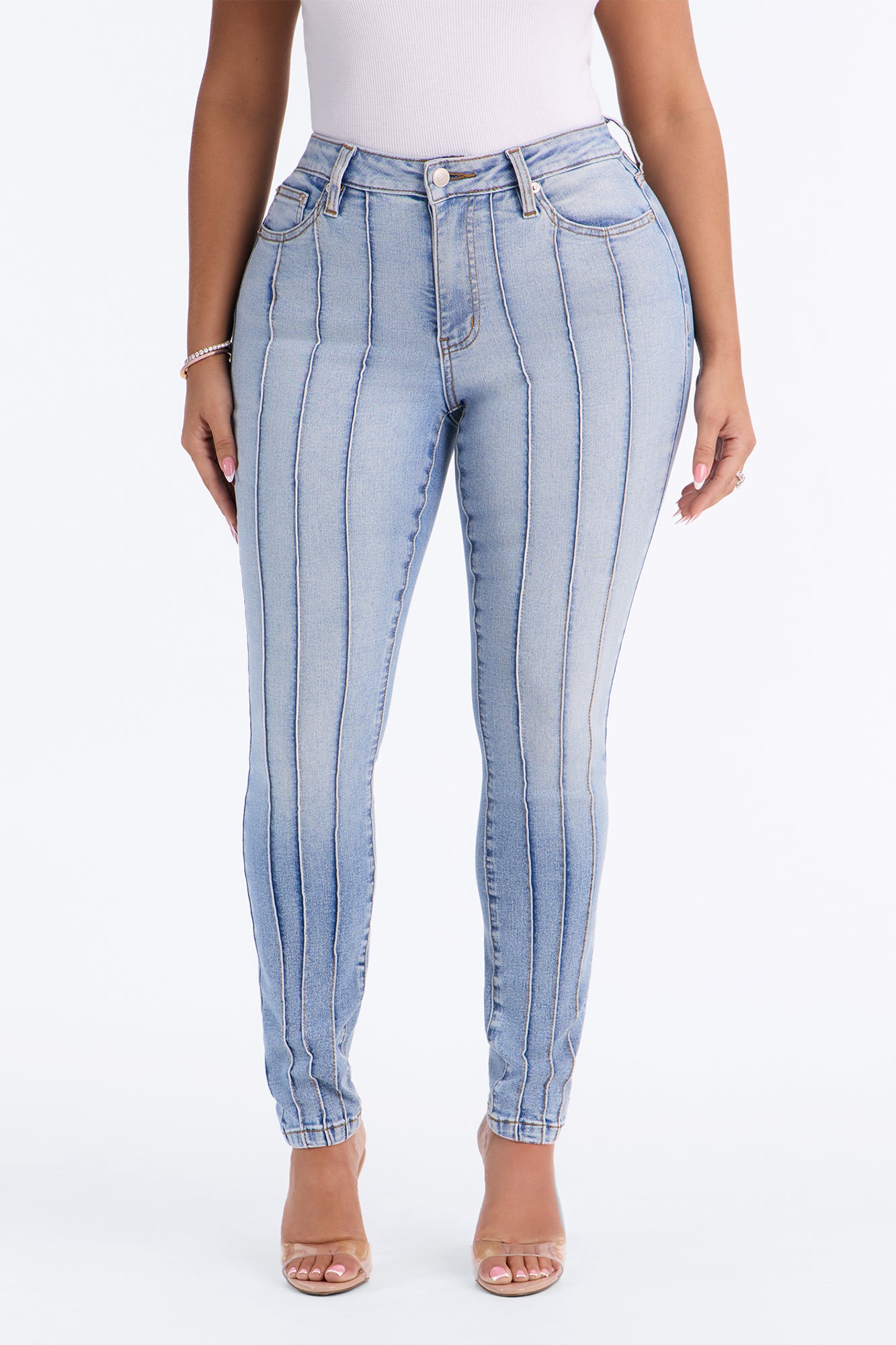 Paris Pintucks High Rise Stretch Skinny Jeans - Light Wash