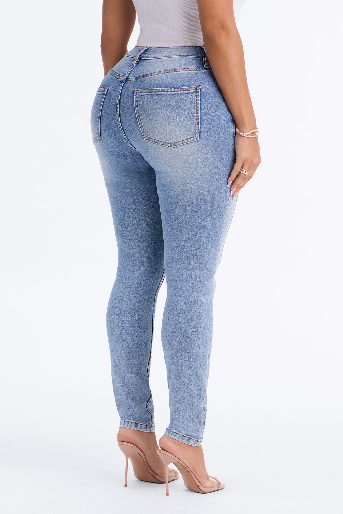 Paris Pintucks High Rise Stretch Skinny Jeans - Light Wash