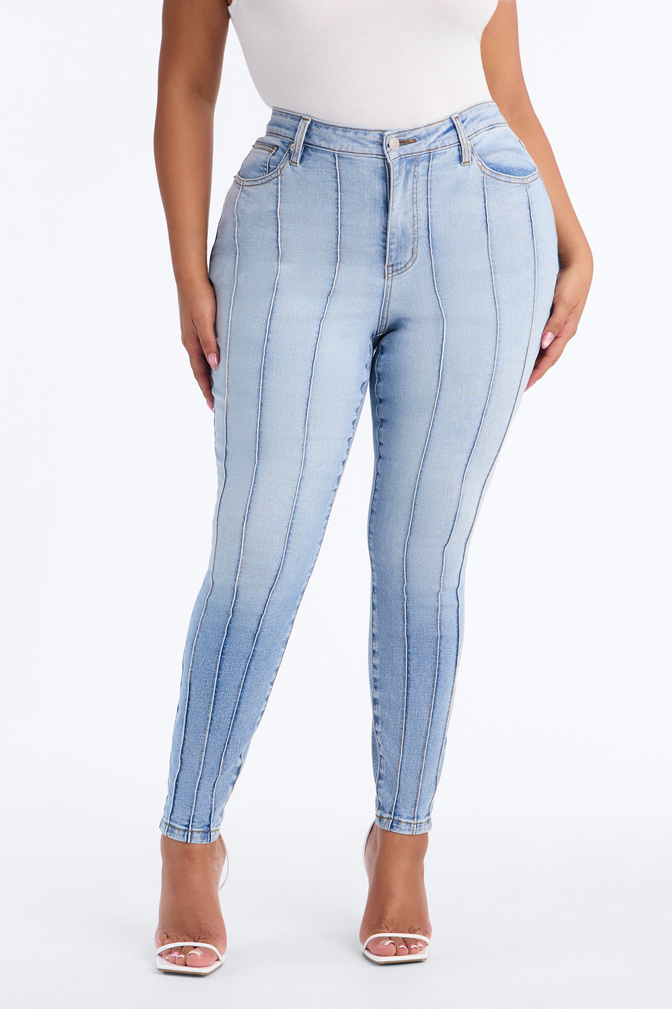 Paris Pintucks High Rise Stretch Skinny Jeans - Light Wash