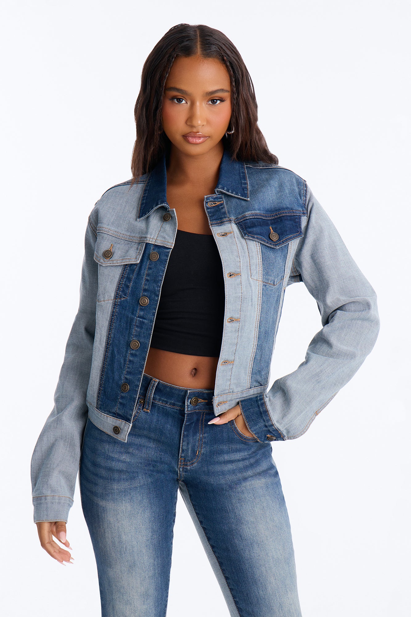 San Marcos Two Tone Stretch Denim Trucker Jacket - Dark Wash