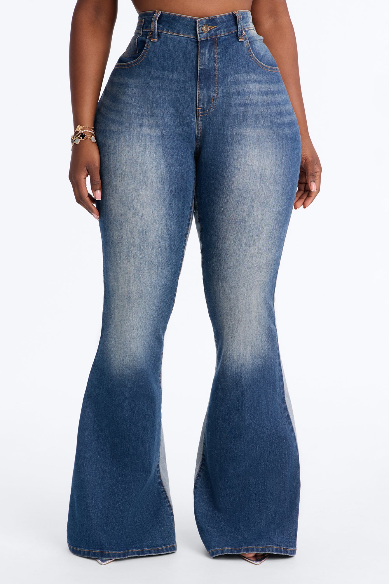 San Marcos Stretch Two Tone Low Rise Flare Jeans - Dark Wash