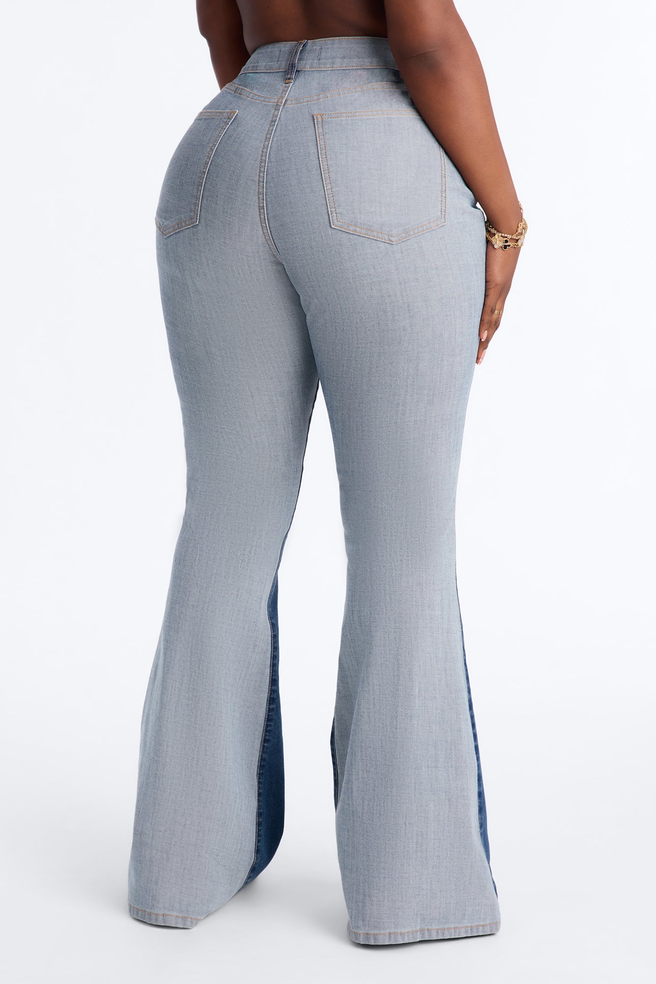 San Marcos Stretch Two Tone Low Rise Flare Jeans - Dark Wash