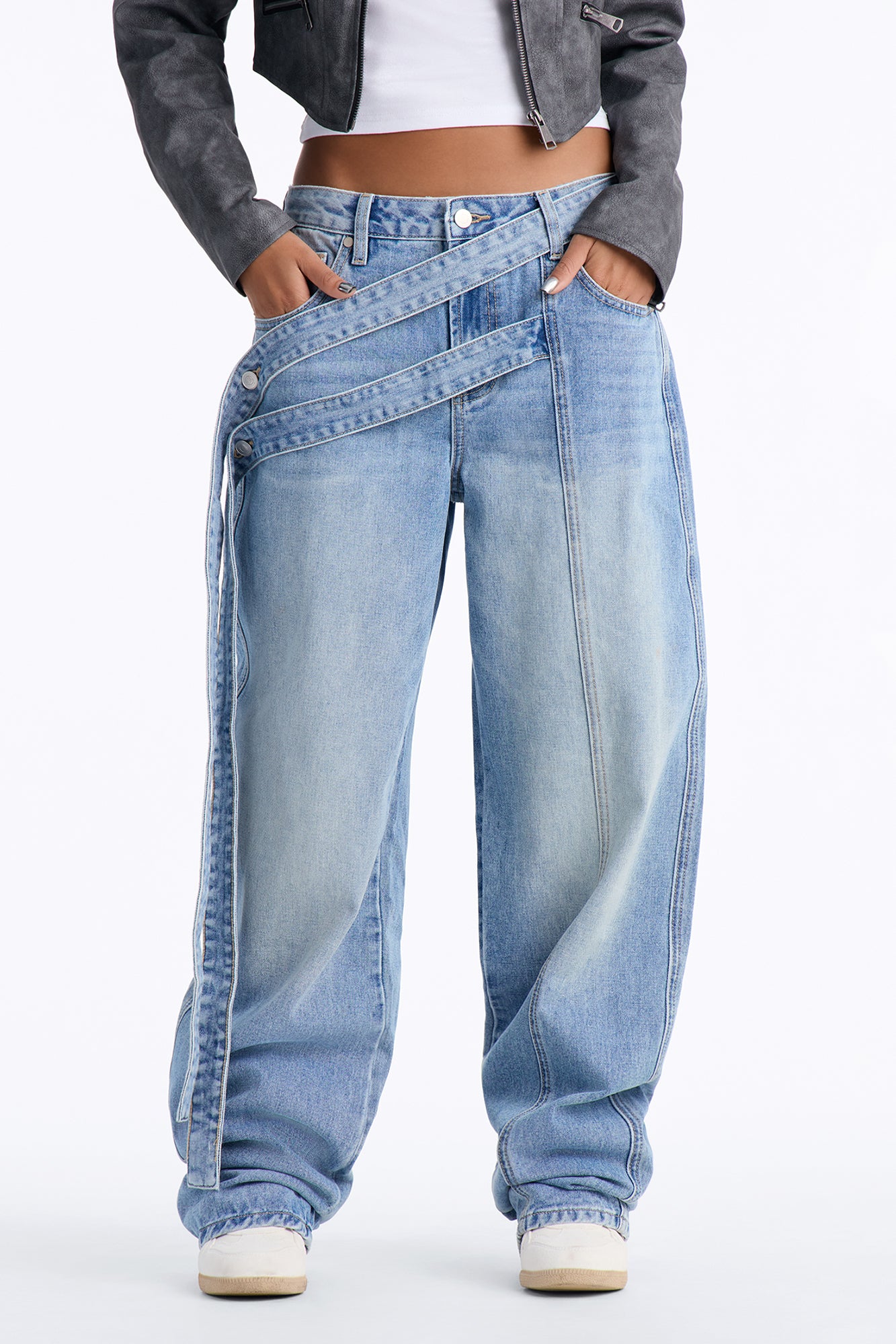 Strapped To You Belted Straight Leg Jeans - Medium Wash