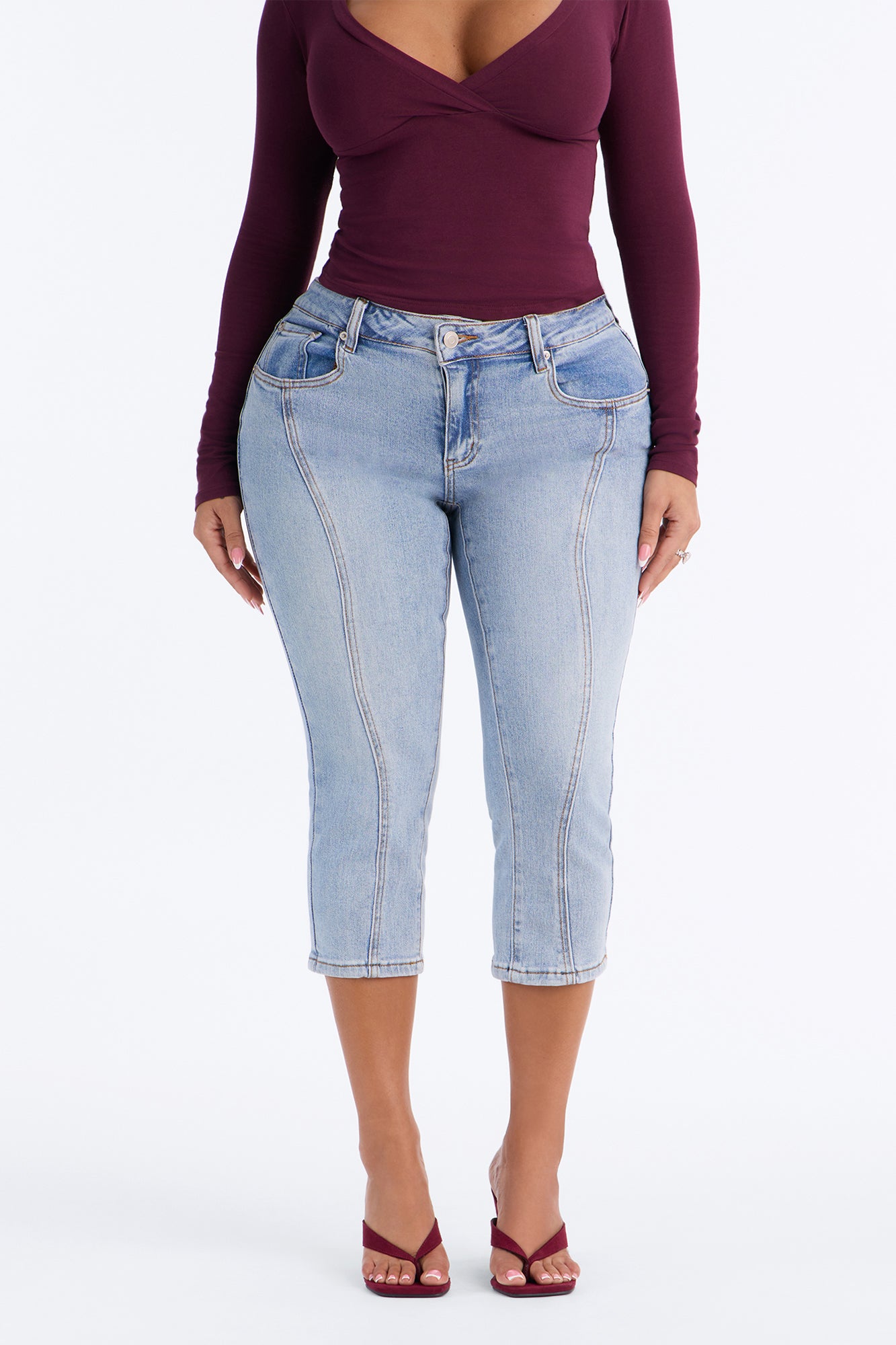 Talk Of The Town Low Rise Capri Jeans - Medium Wash