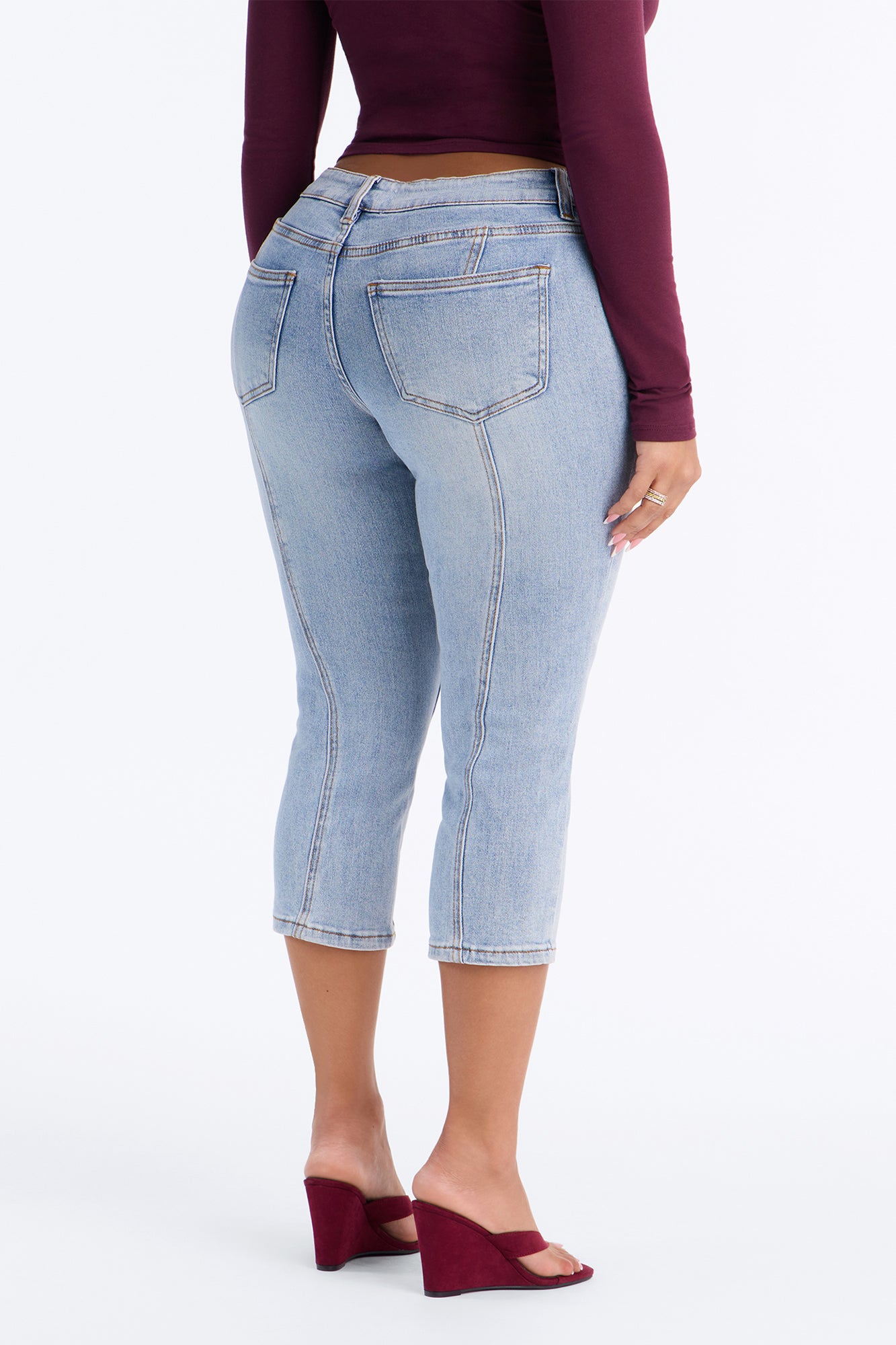 Talk Of The Town Low Rise Capri Jeans - Medium Wash