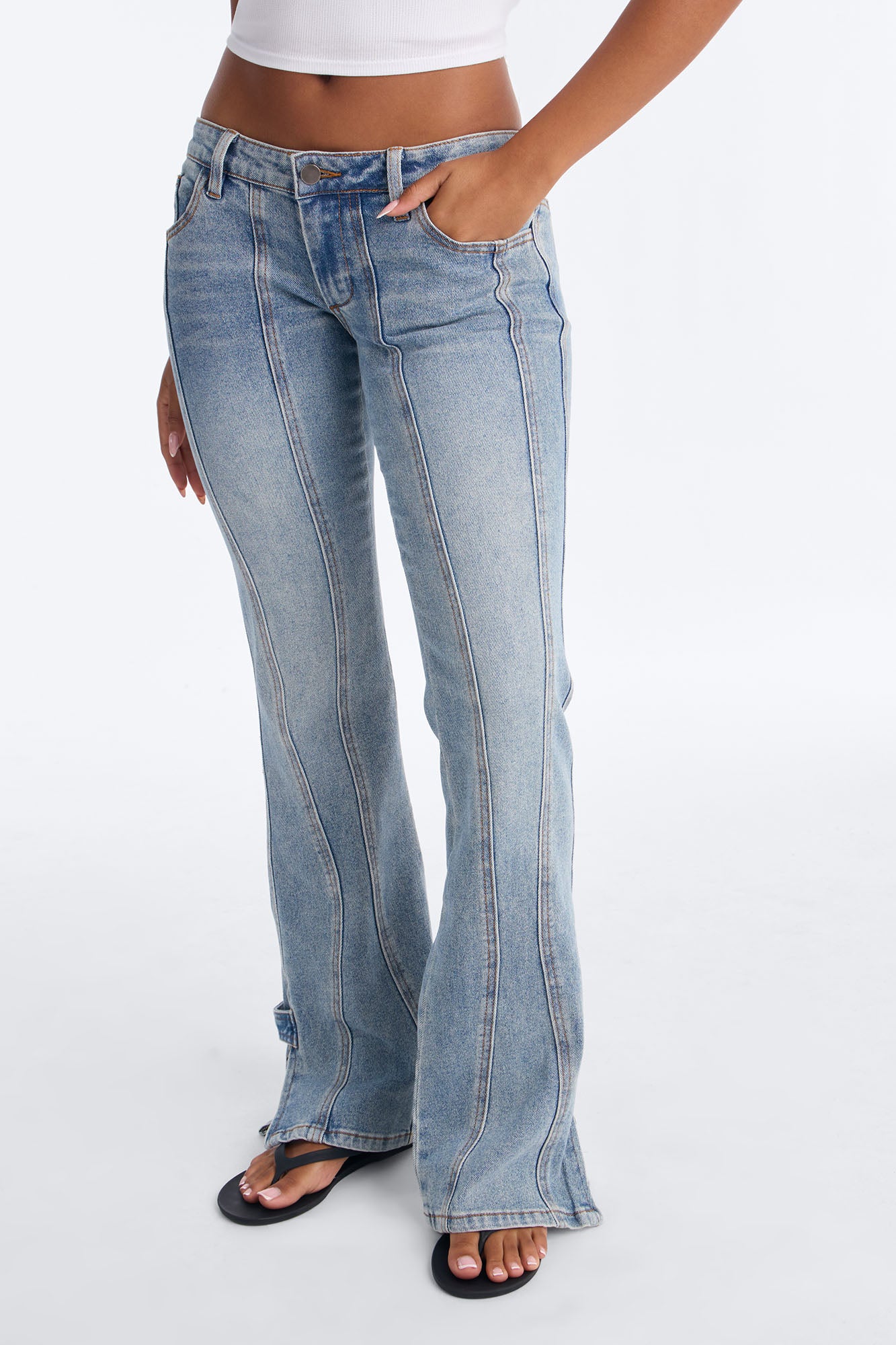 Let It Ride Ultra Low Rise Flare Leg Jeans - Vintage Wash