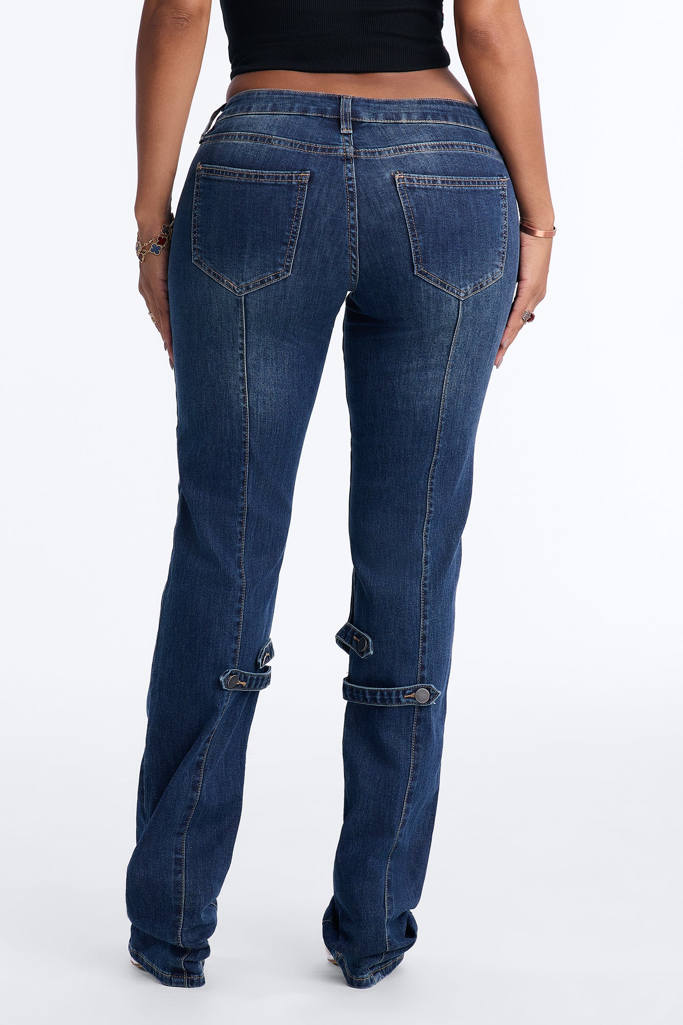 Cross My Mind Stacked Low Rise Slim Straight Leg Jeans - Dark Wash
