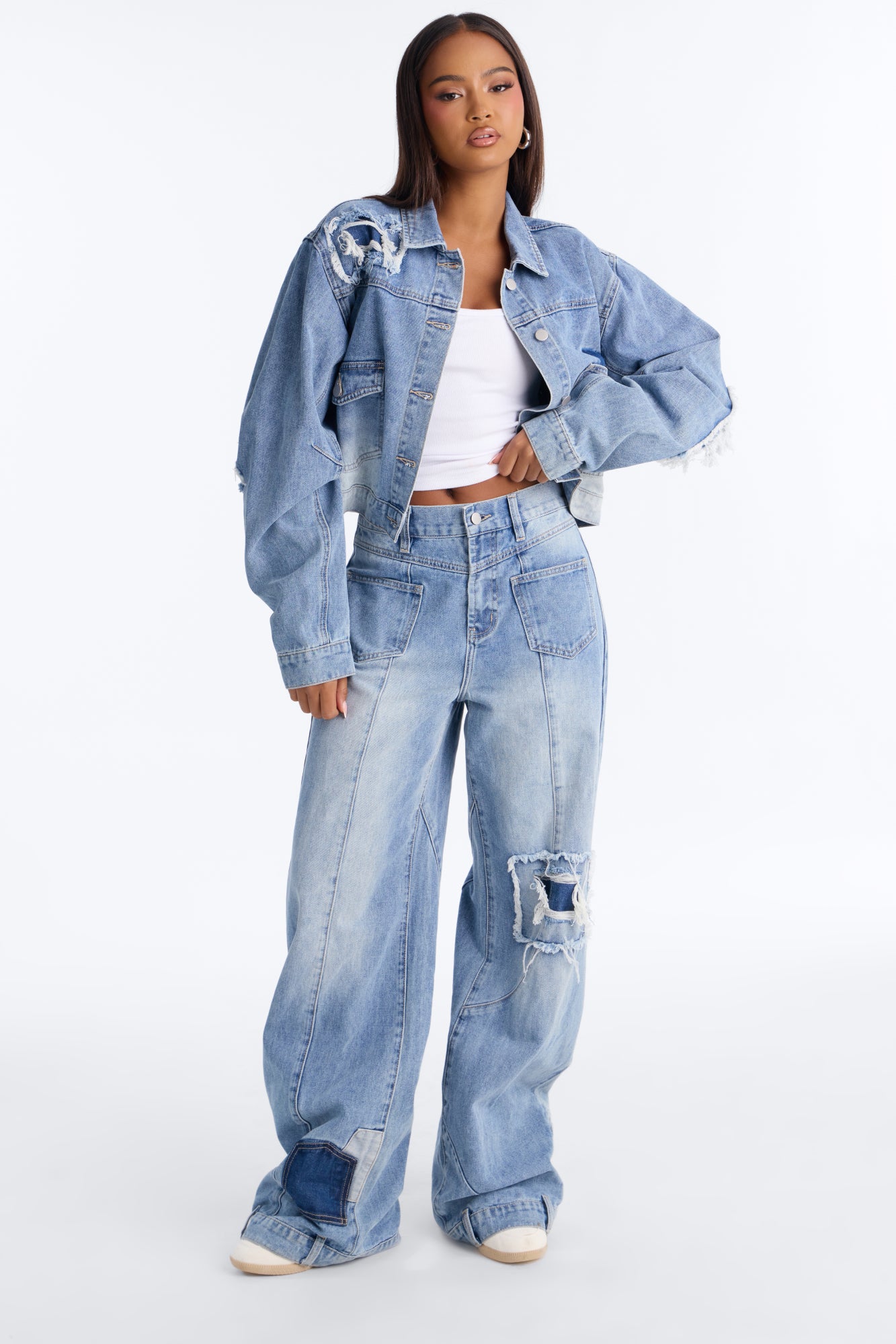 No Return Reconstructed Cropped Denim Jacket - Medium Wash