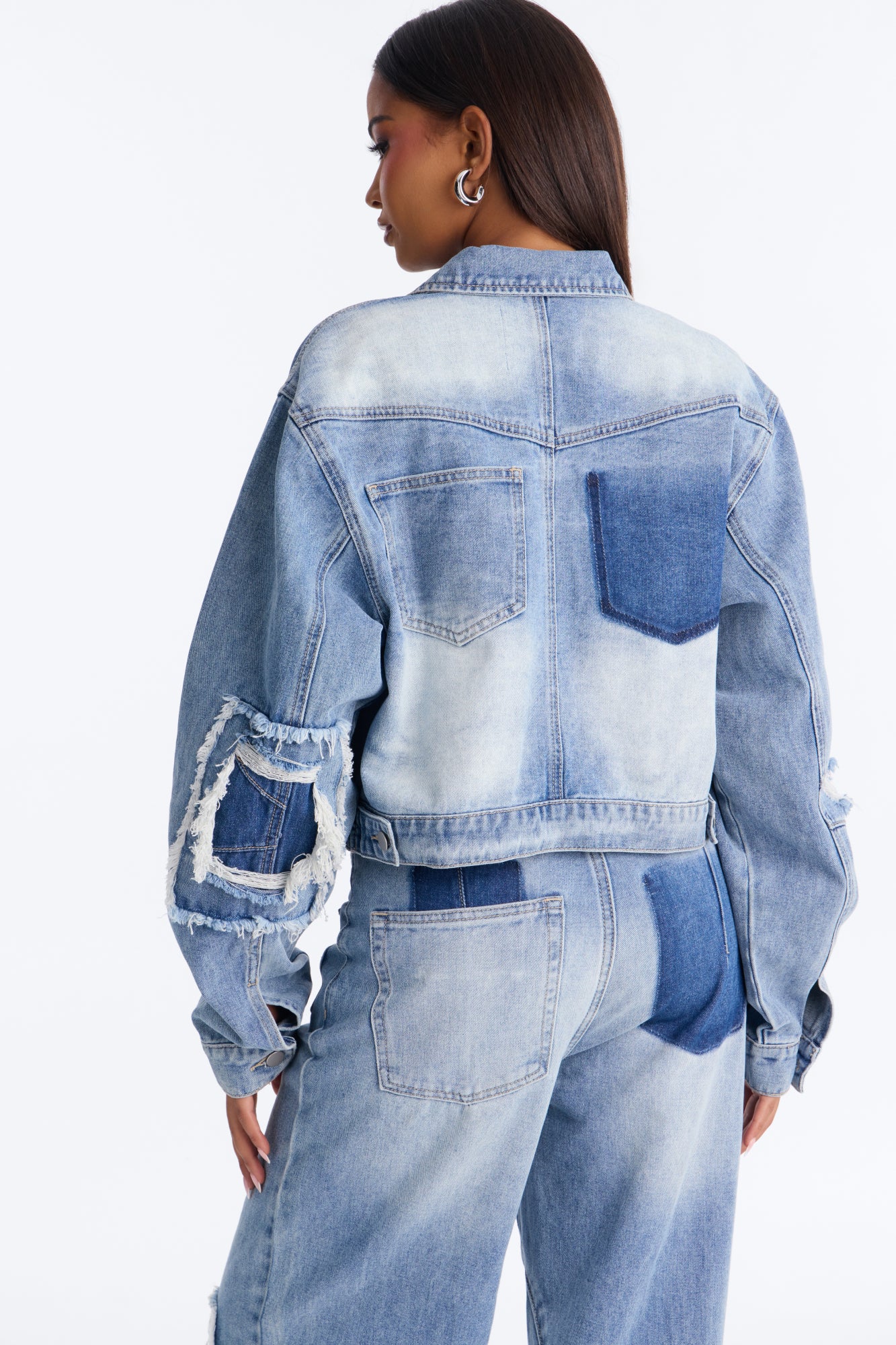 No Return Reconstructed Cropped Denim Jacket - Medium Wash