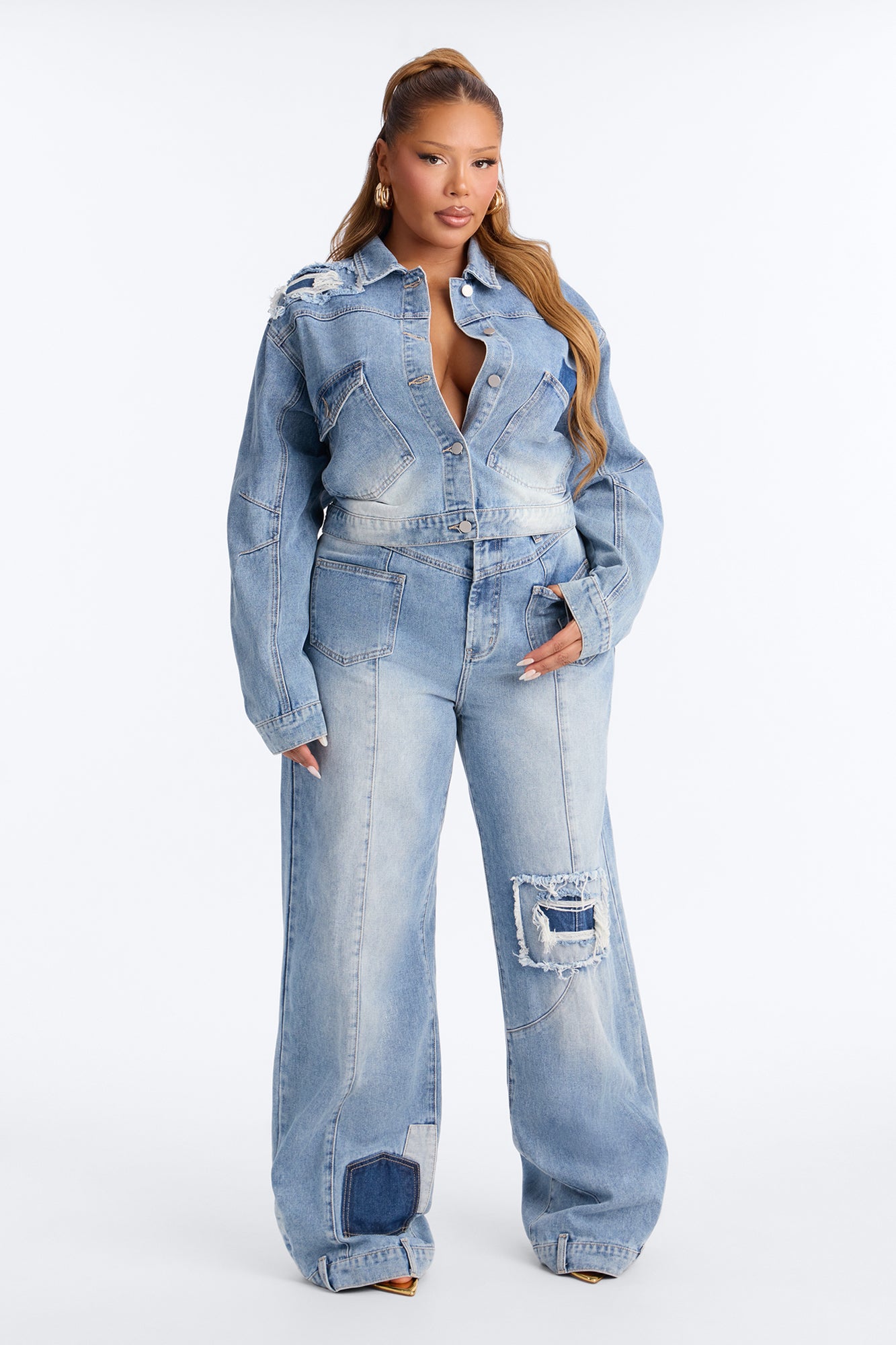 No Return Reconstructed Cropped Denim Jacket - Medium Wash